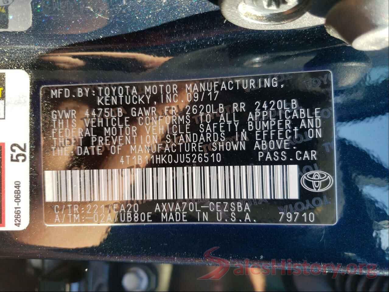 4T1B11HK0JU526510 2018 TOYOTA CAMRY