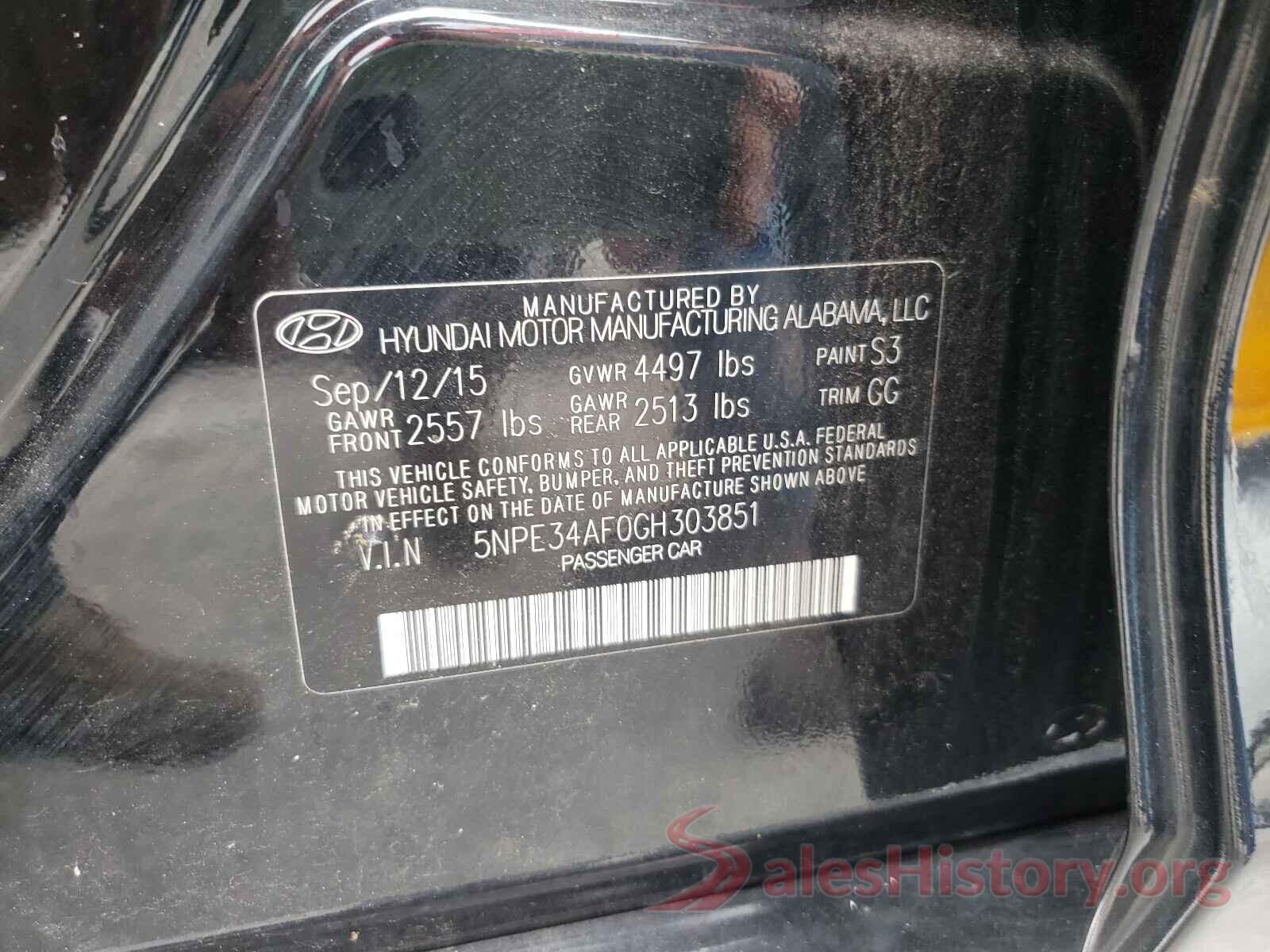 5NPE34AF0GH303851 2016 HYUNDAI SONATA