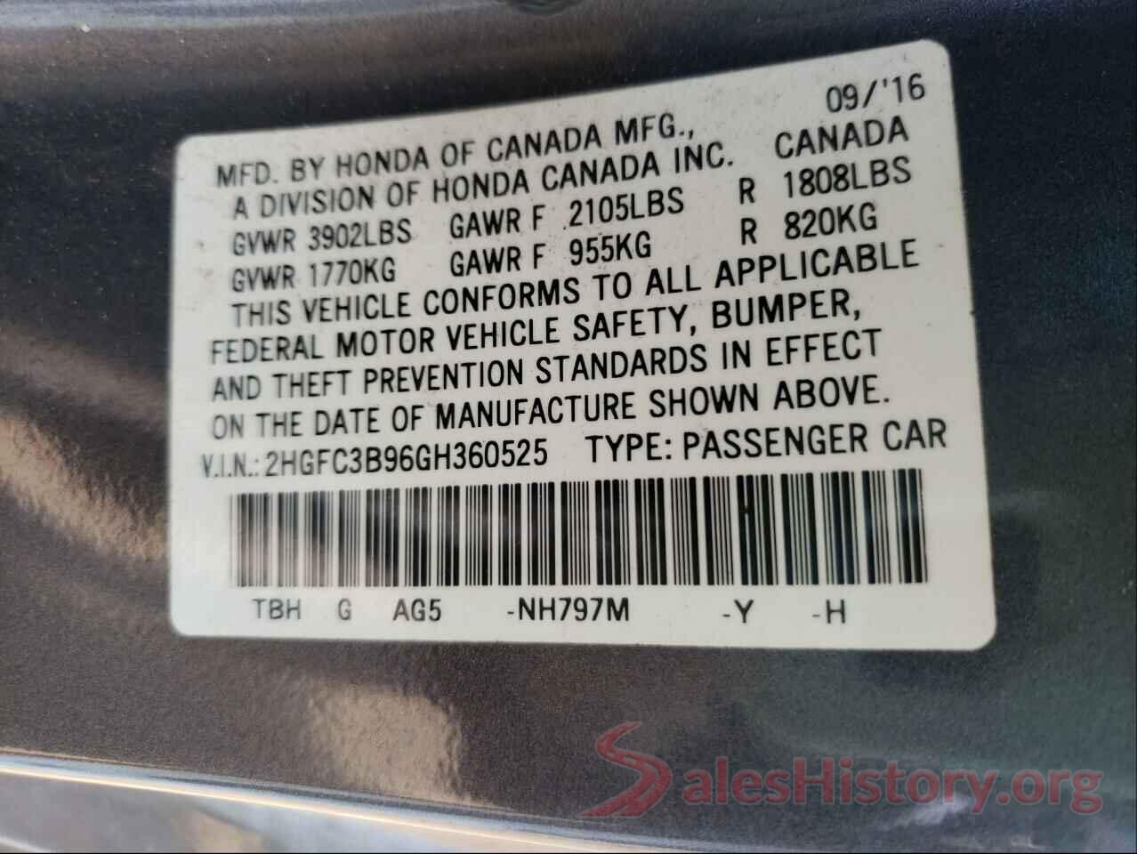 2HGFC3B96GH360525 2016 HONDA CIVIC