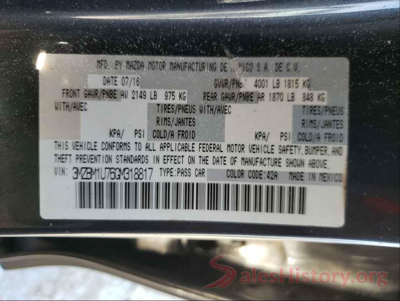 3MZBM1U76GM318817 2016 MAZDA 3