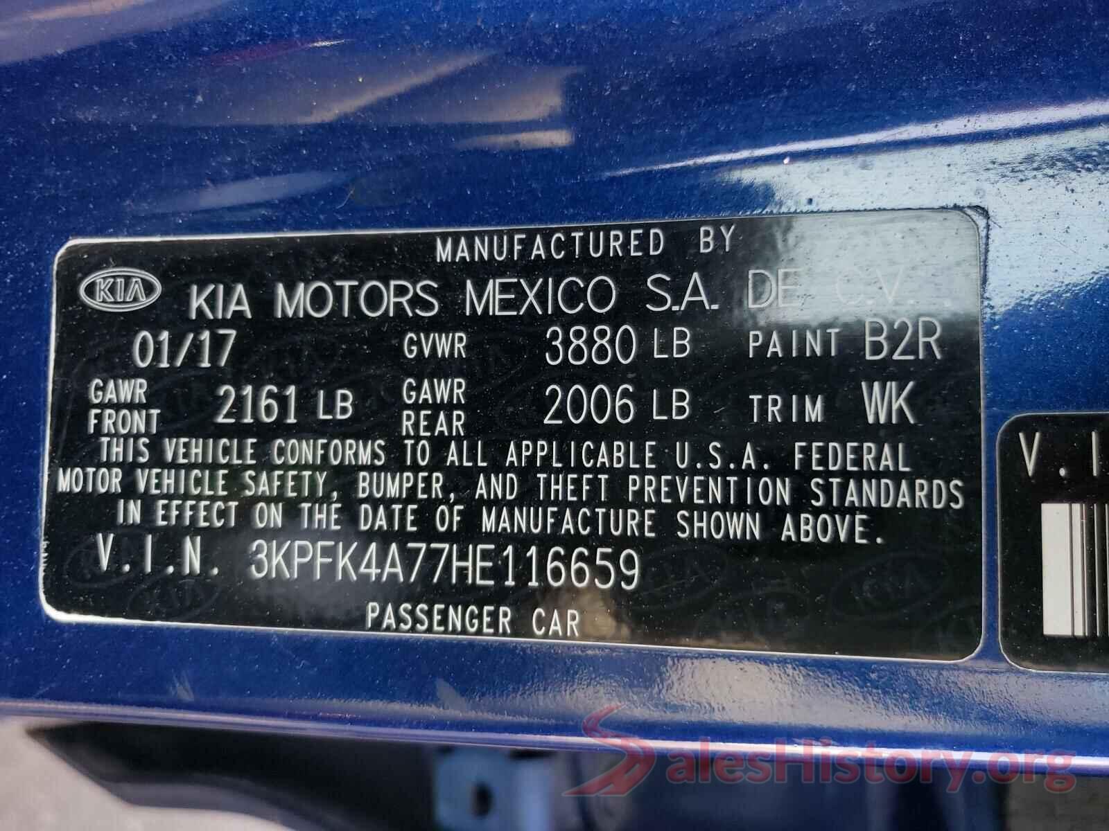 3KPFK4A77HE116659 2017 KIA FORTE