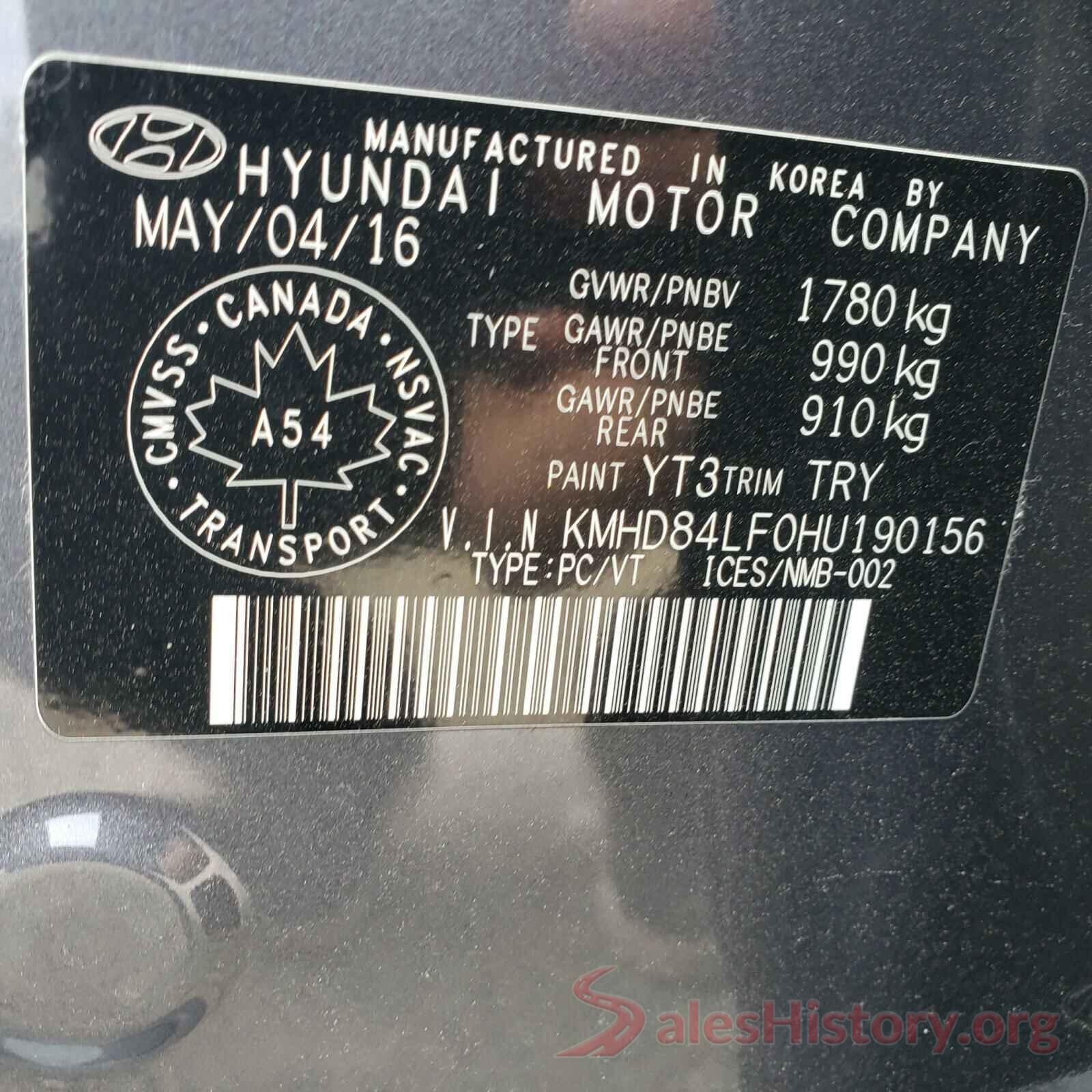 KMHD84LF0HU190156 2017 HYUNDAI ELANTRA