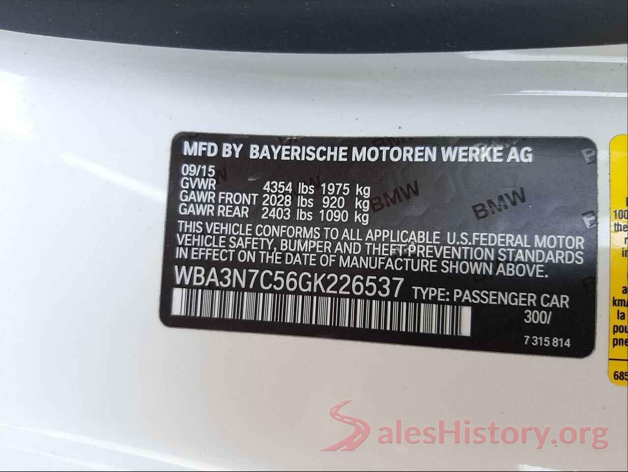 WBA3N7C56GK226537 2016 BMW 4 SERIES