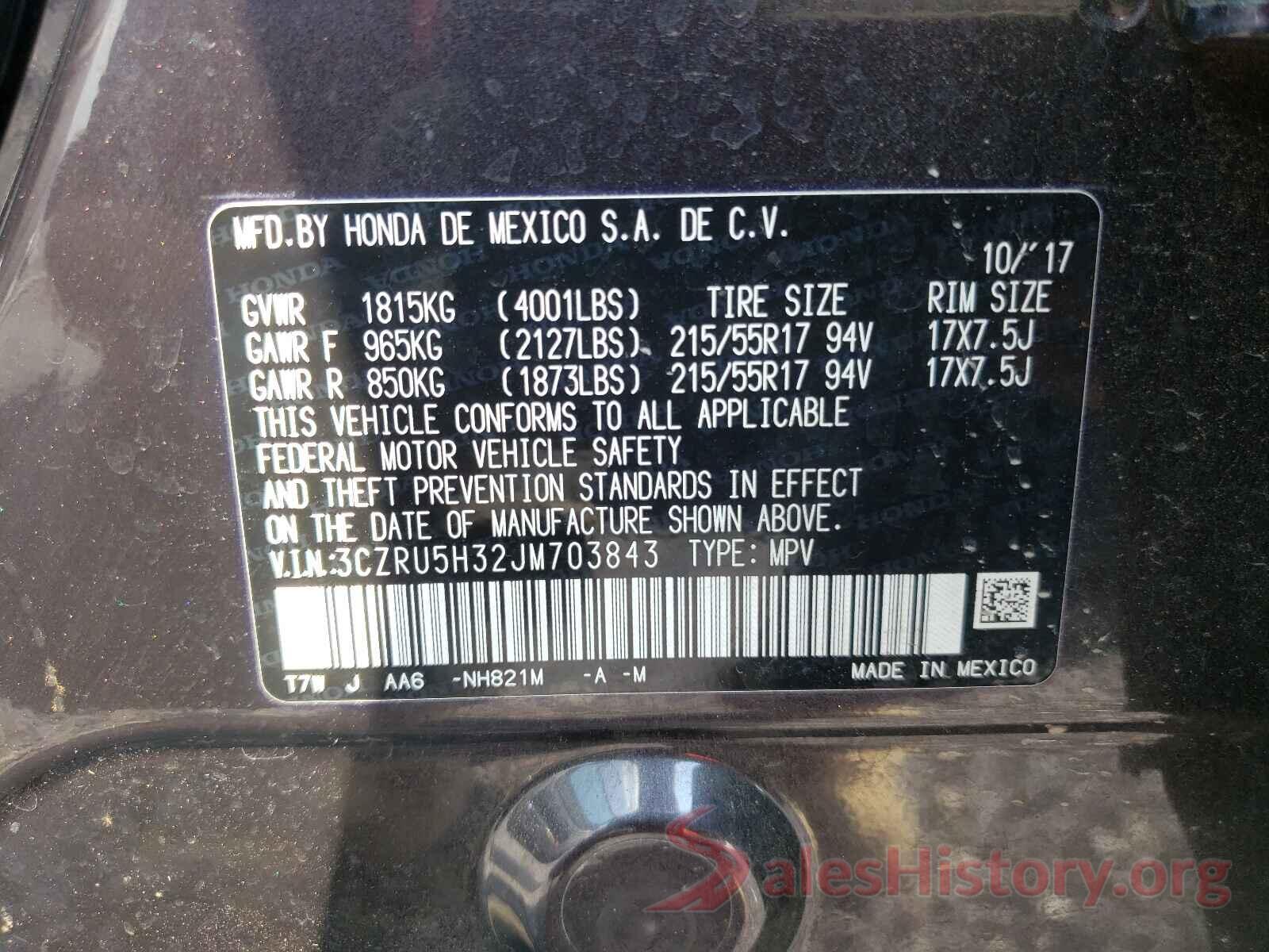 3CZRU5H32JM703843 2018 HONDA HR-V