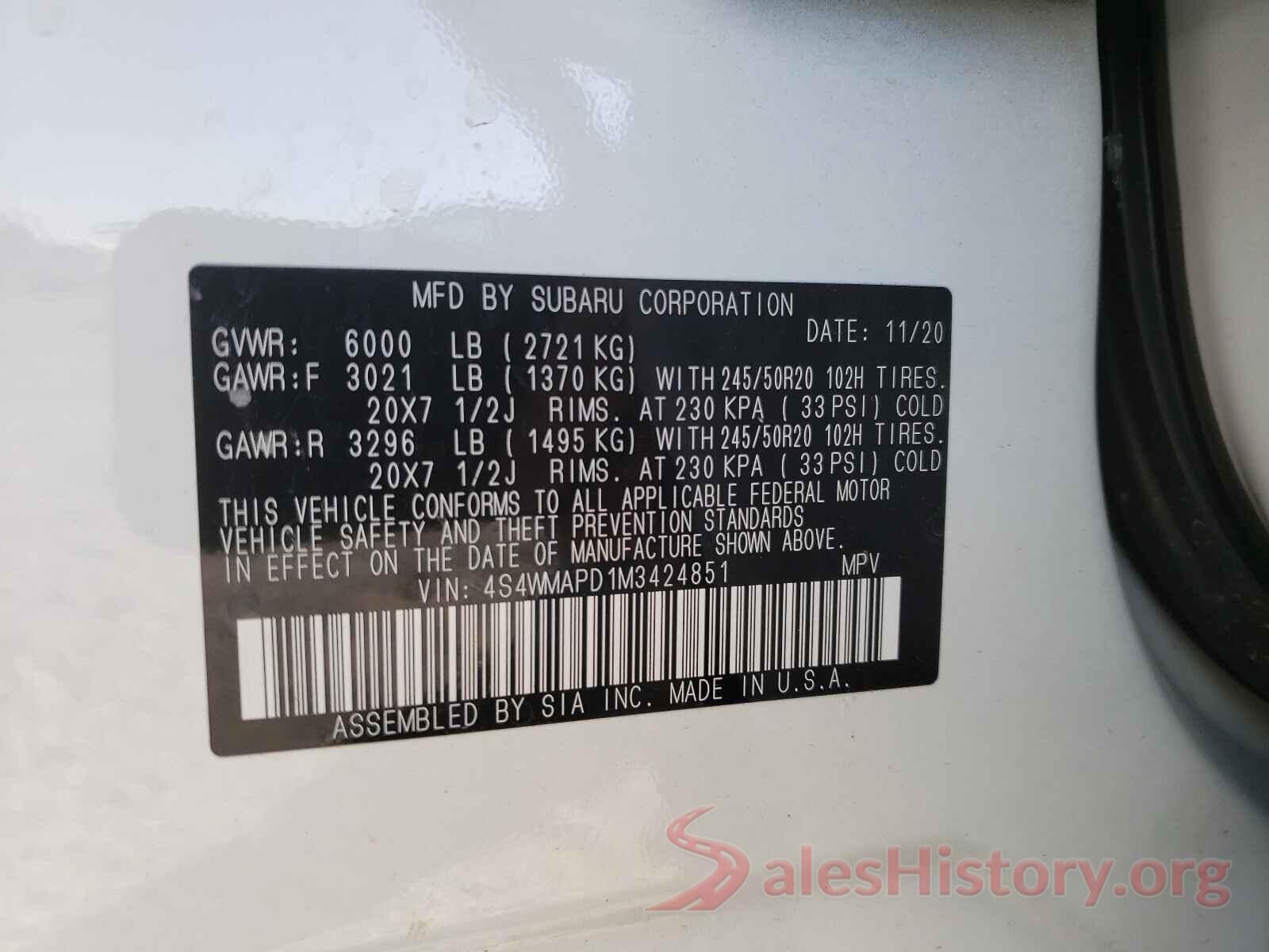 4S4WMAPD1M3424851 2021 SUBARU ASCENT