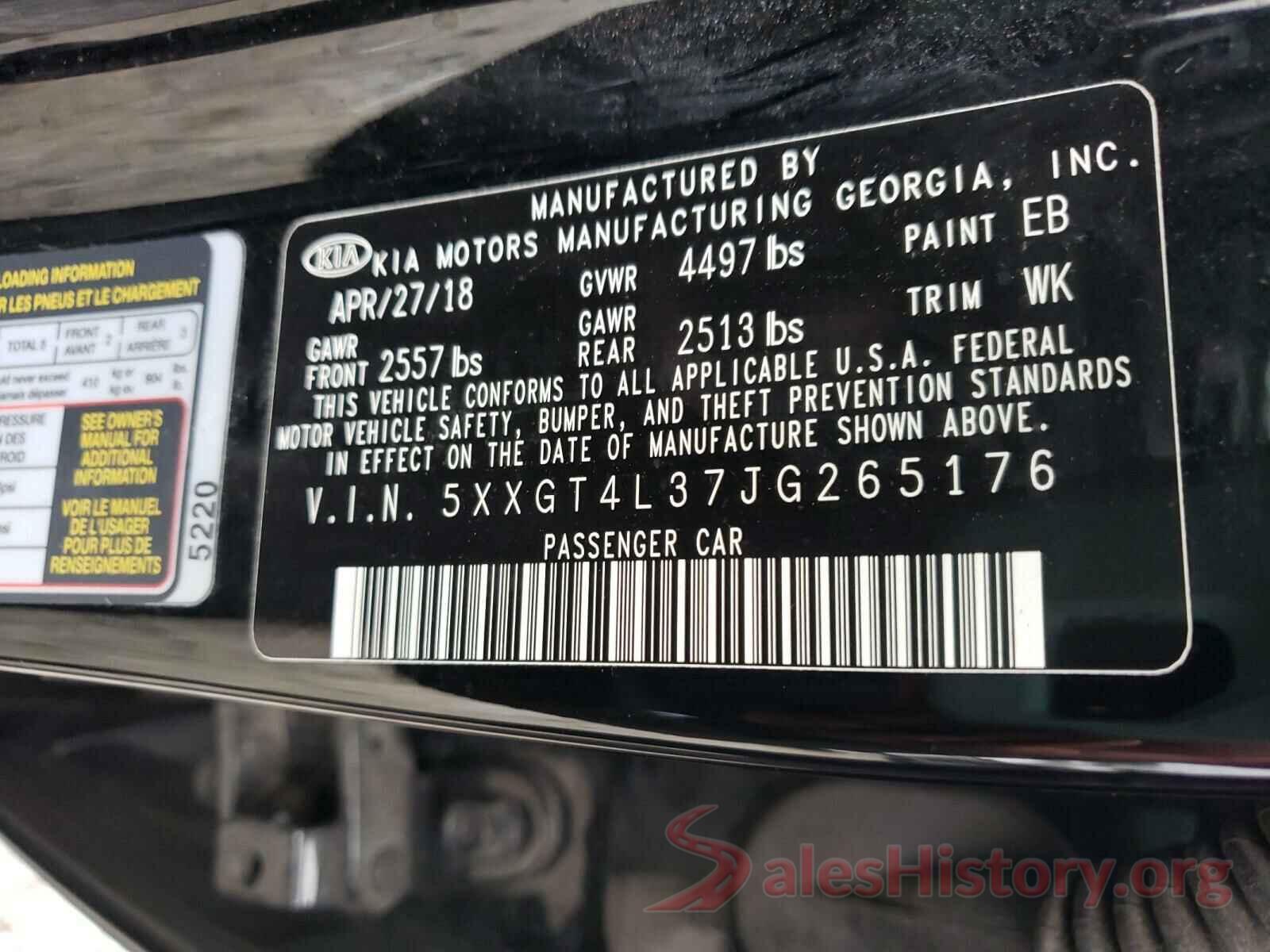 5XXGT4L37JG265176 2018 KIA OPTIMA