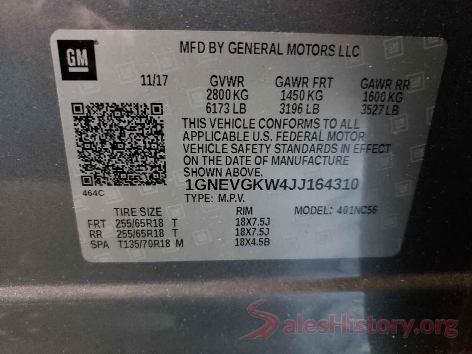 1GNEVGKW4JJ164310 2018 CHEVROLET TRAVERSE