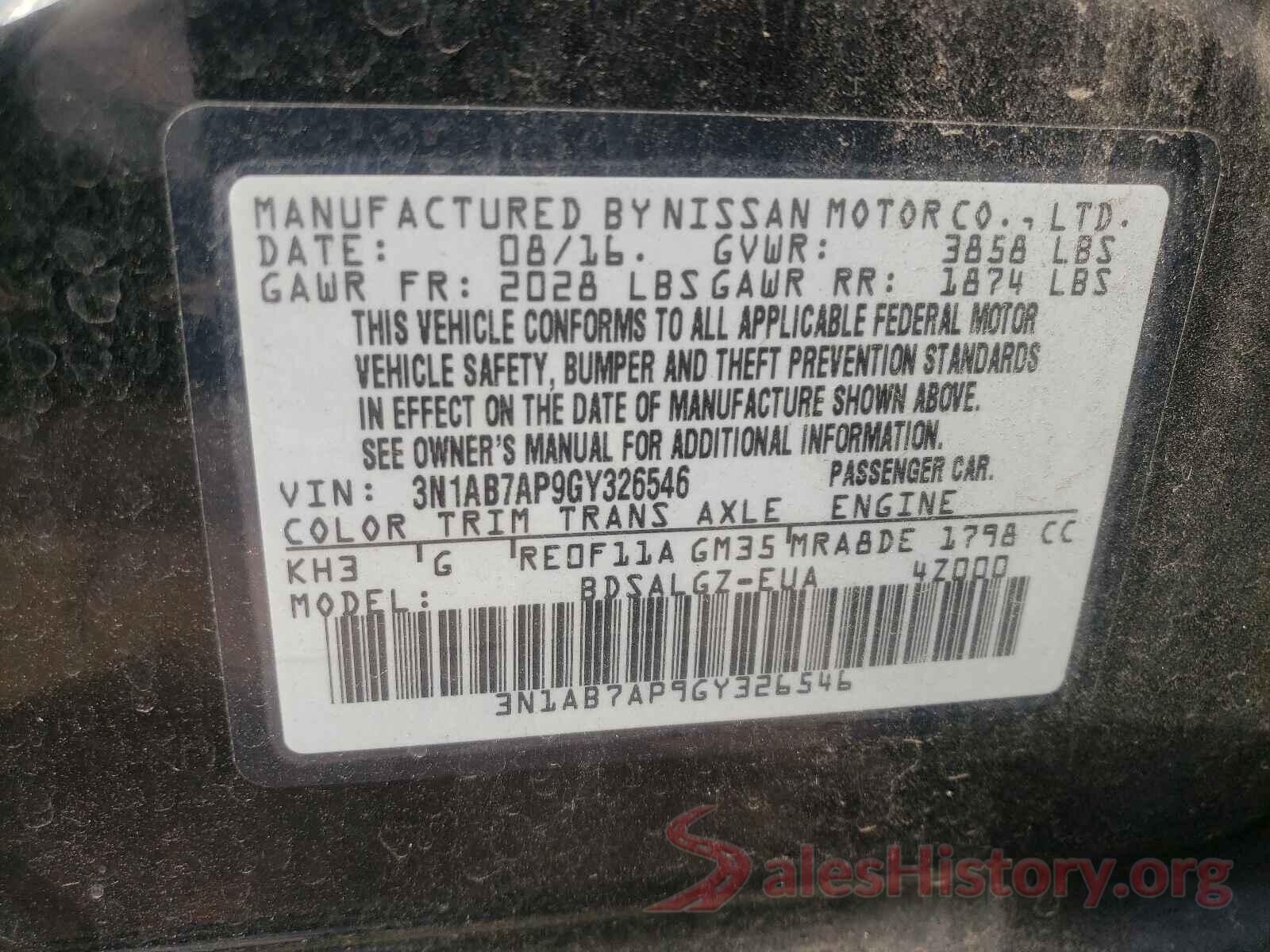 3N1AB7AP9GY326546 2016 NISSAN SENTRA