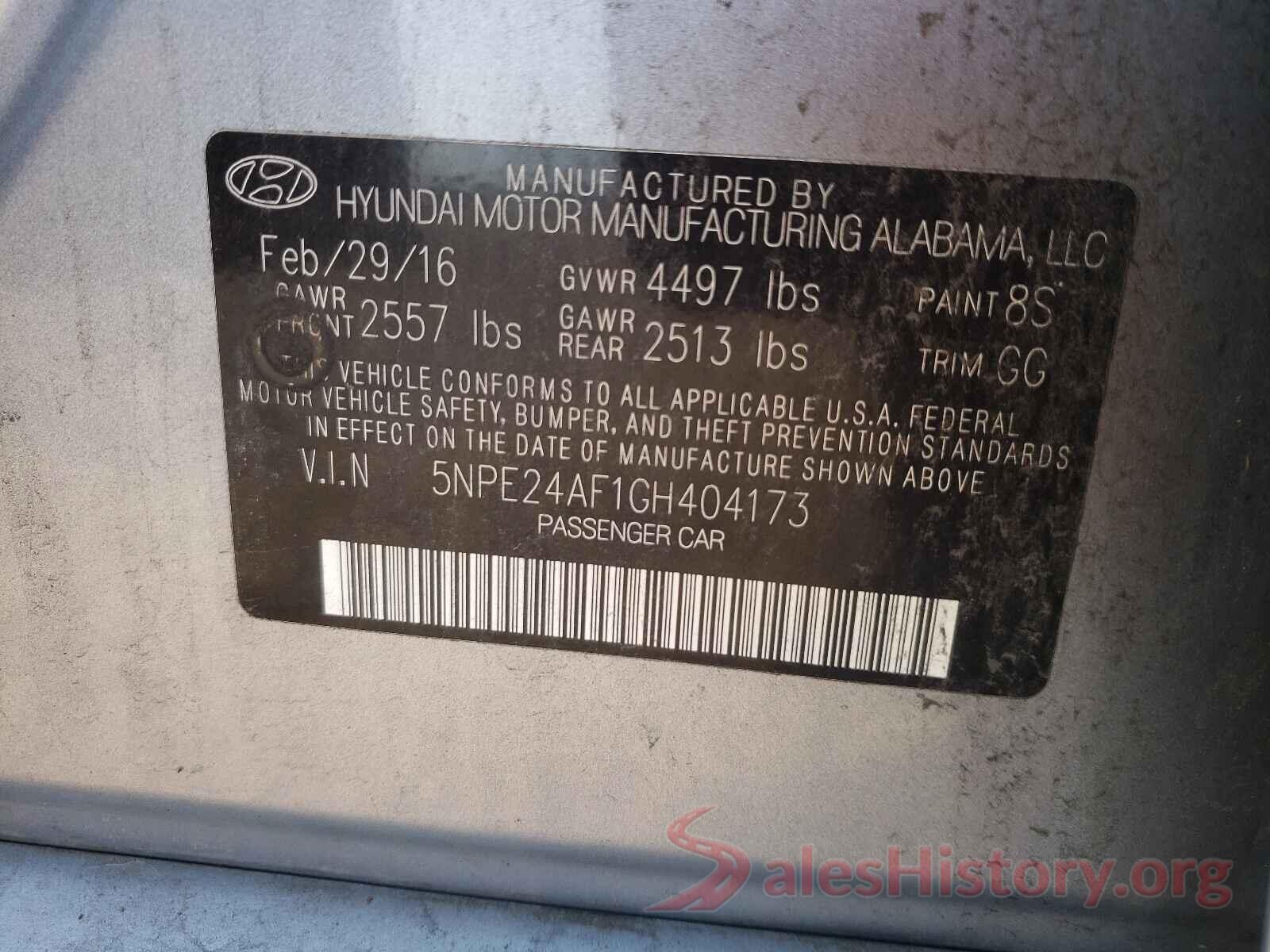 5NPE24AF1GH404173 2016 HYUNDAI SONATA