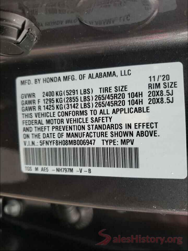 5FNYF8H08MB006947 2021 HONDA PASSPORT