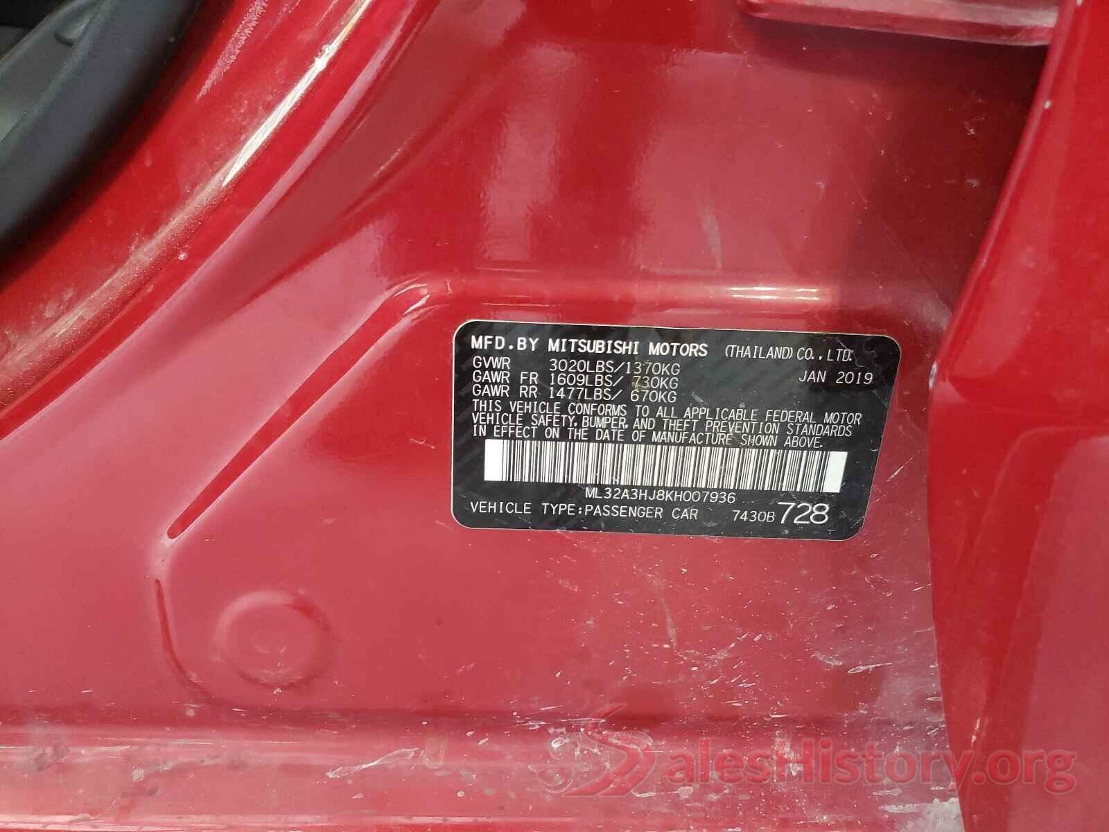 ML32A3HJ8KH007936 2019 MITSUBISHI MIRAGE