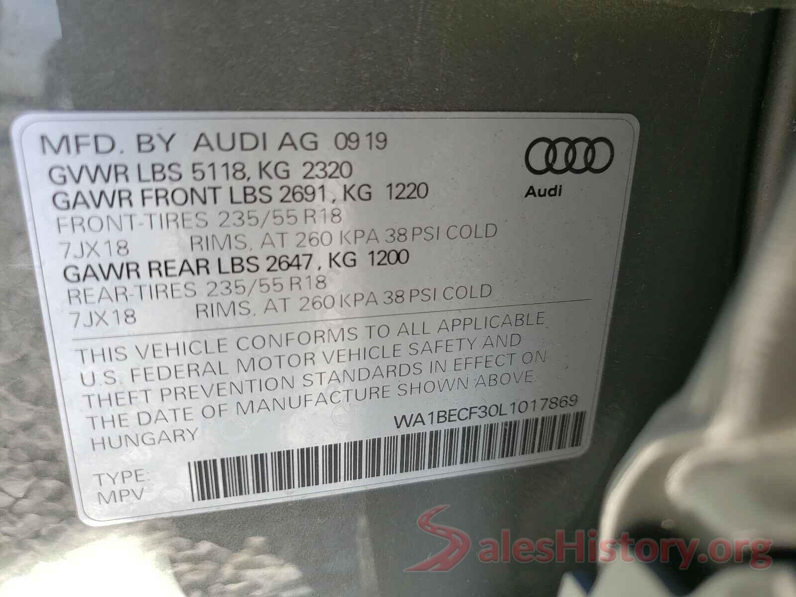 WA1BECF30L1017869 2020 AUDI Q3