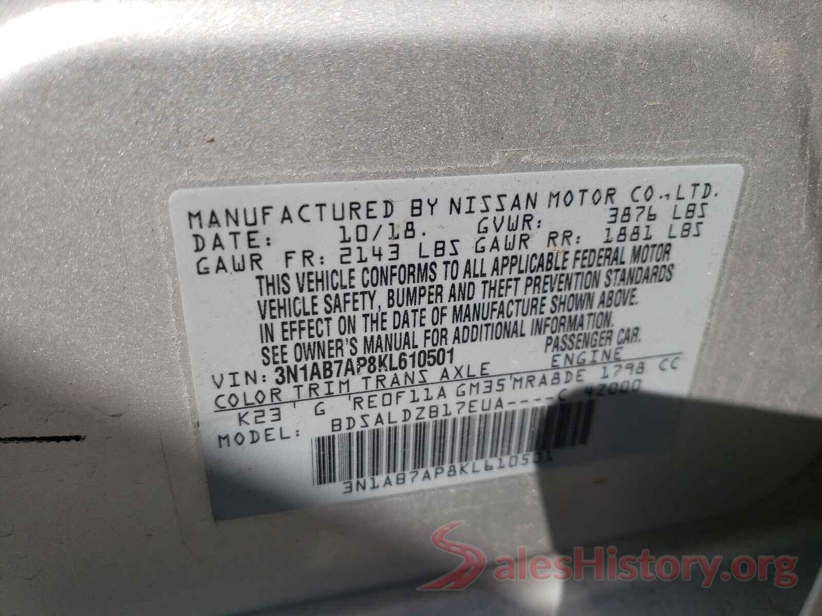 3N1AB7AP8KL610501 2019 NISSAN SENTRA