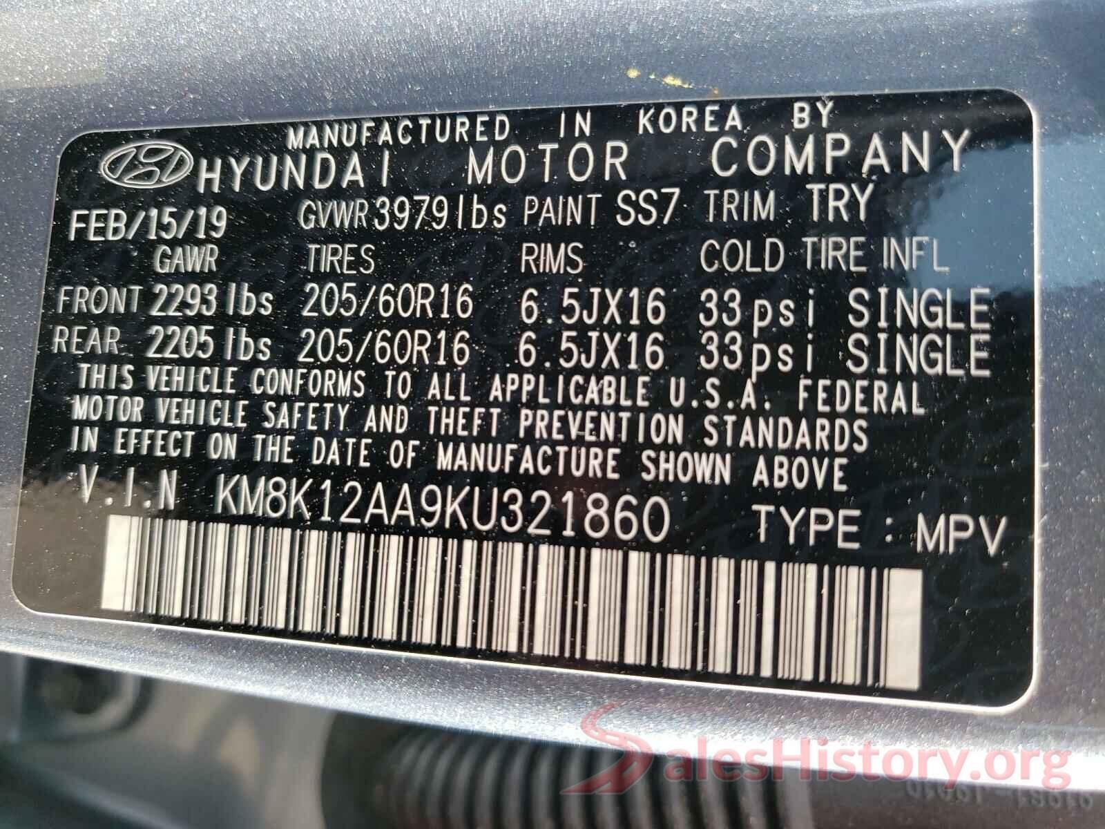 KM8K12AA9KU321860 2019 HYUNDAI KONA