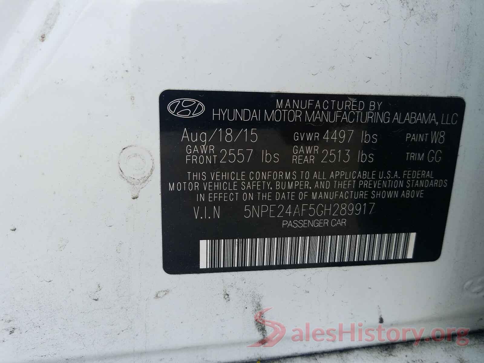 5NPE24AF5GH289917 2016 HYUNDAI SONATA