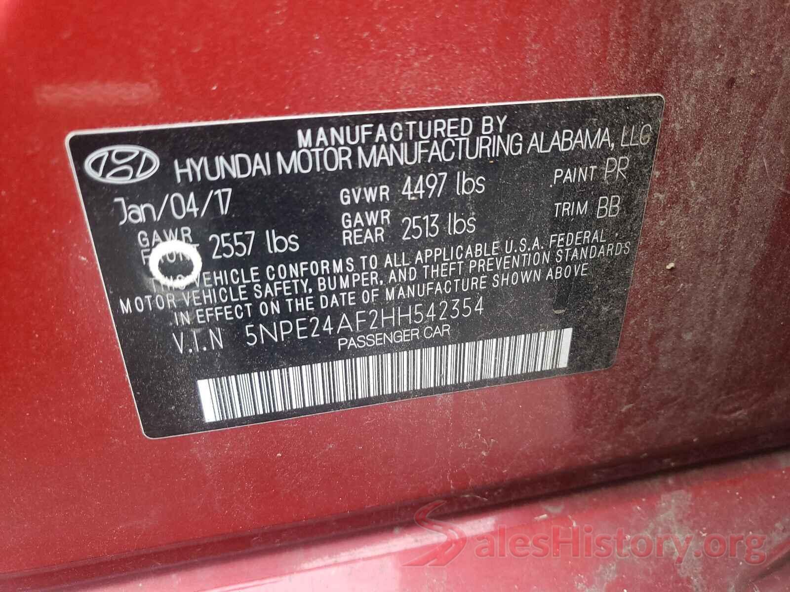 5NPE24AF2HH542354 2017 HYUNDAI SONATA