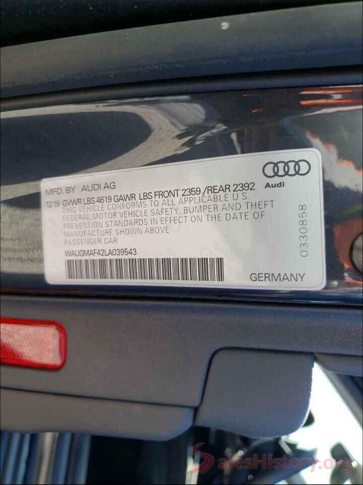 WAUGMAF42LA039543 2020 AUDI A4