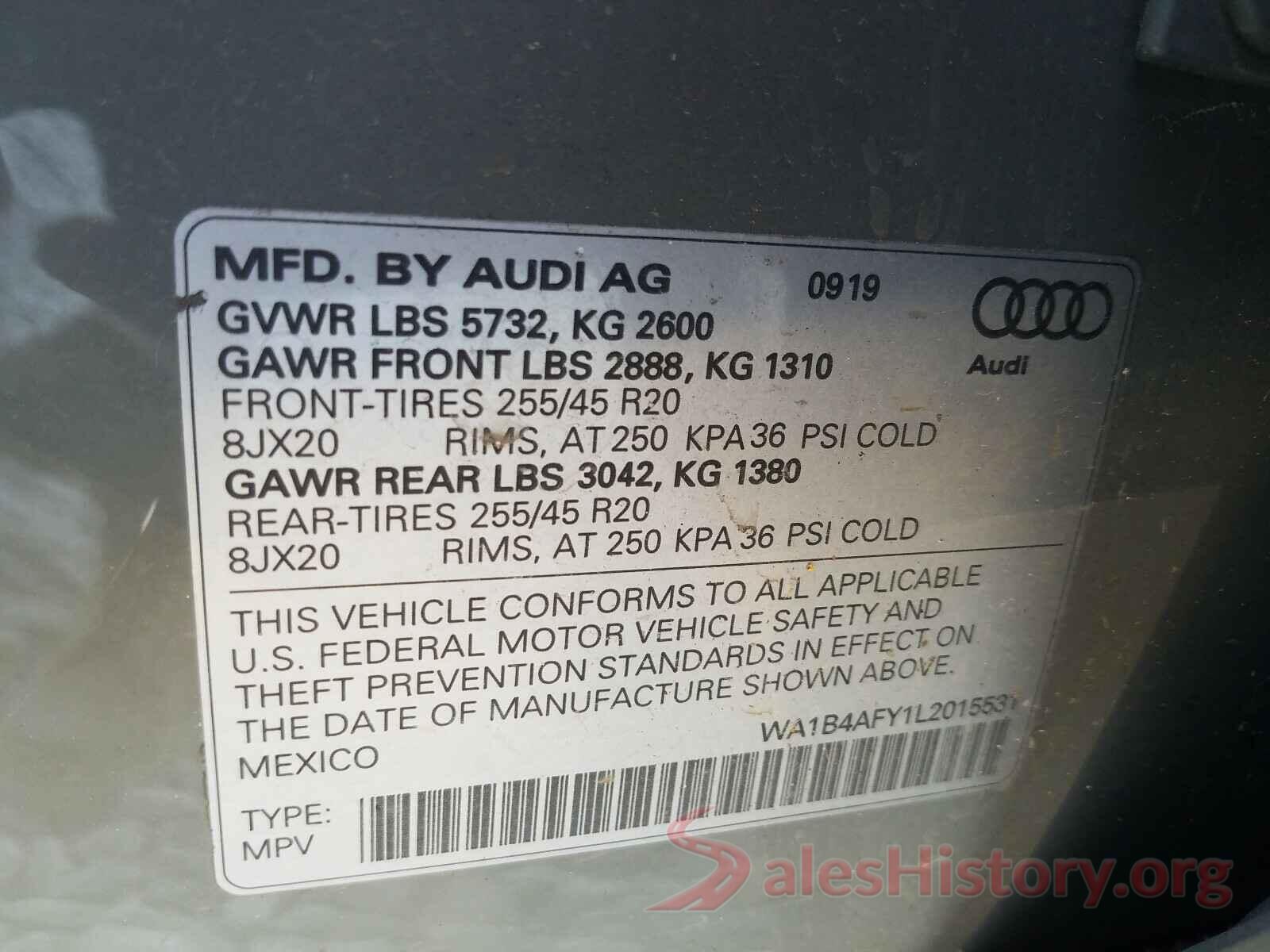 WA1B4AFY1L2015531 2020 AUDI SQ5