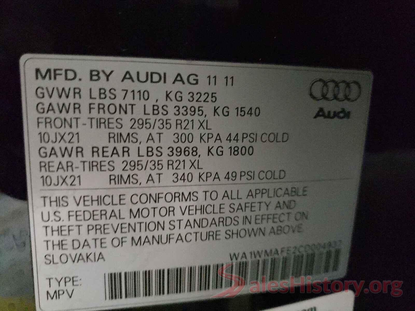 WA1WMAFE2CD004937 2012 AUDI Q7