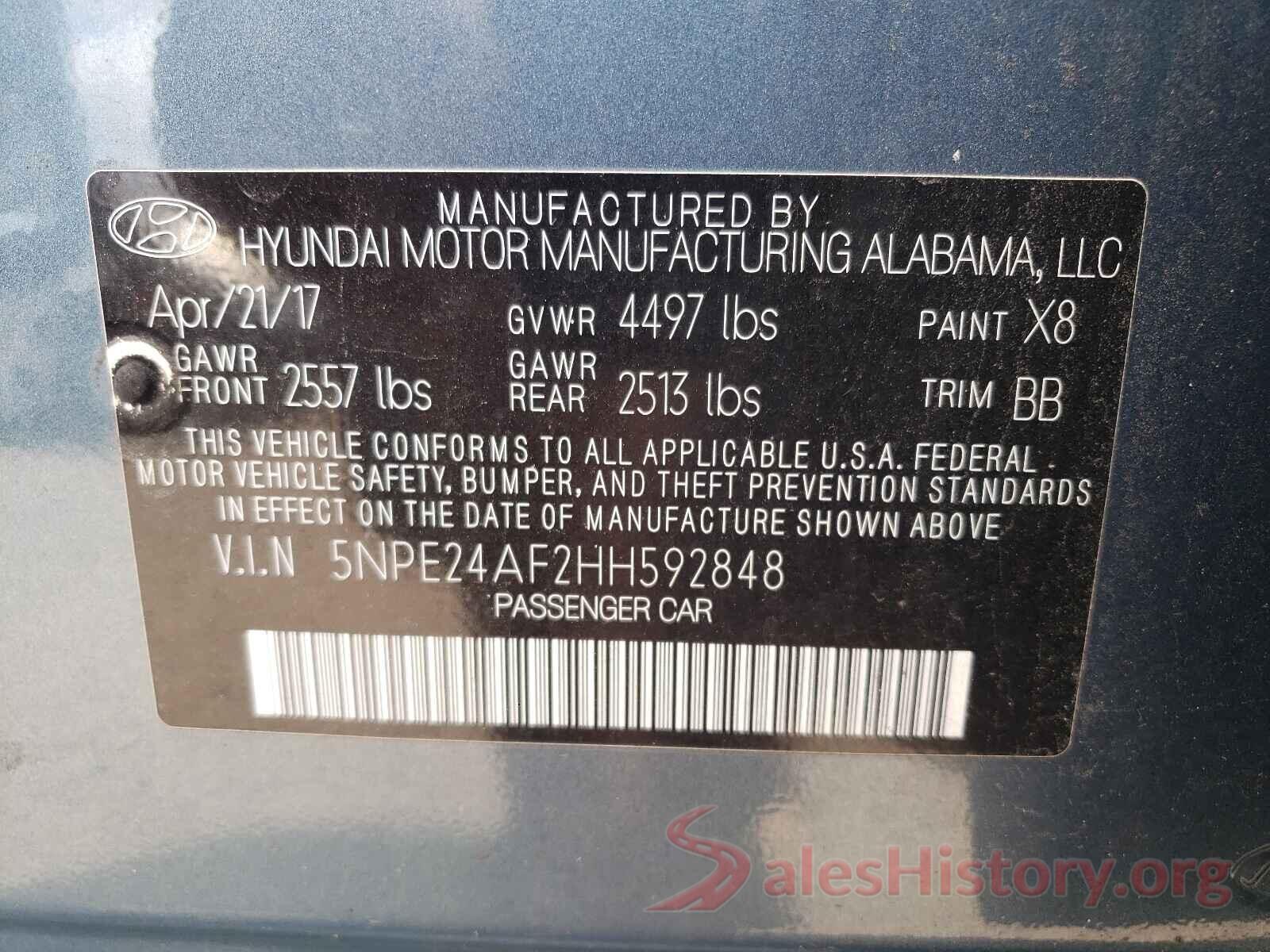 5NPE24AF2HH592848 2017 HYUNDAI SONATA