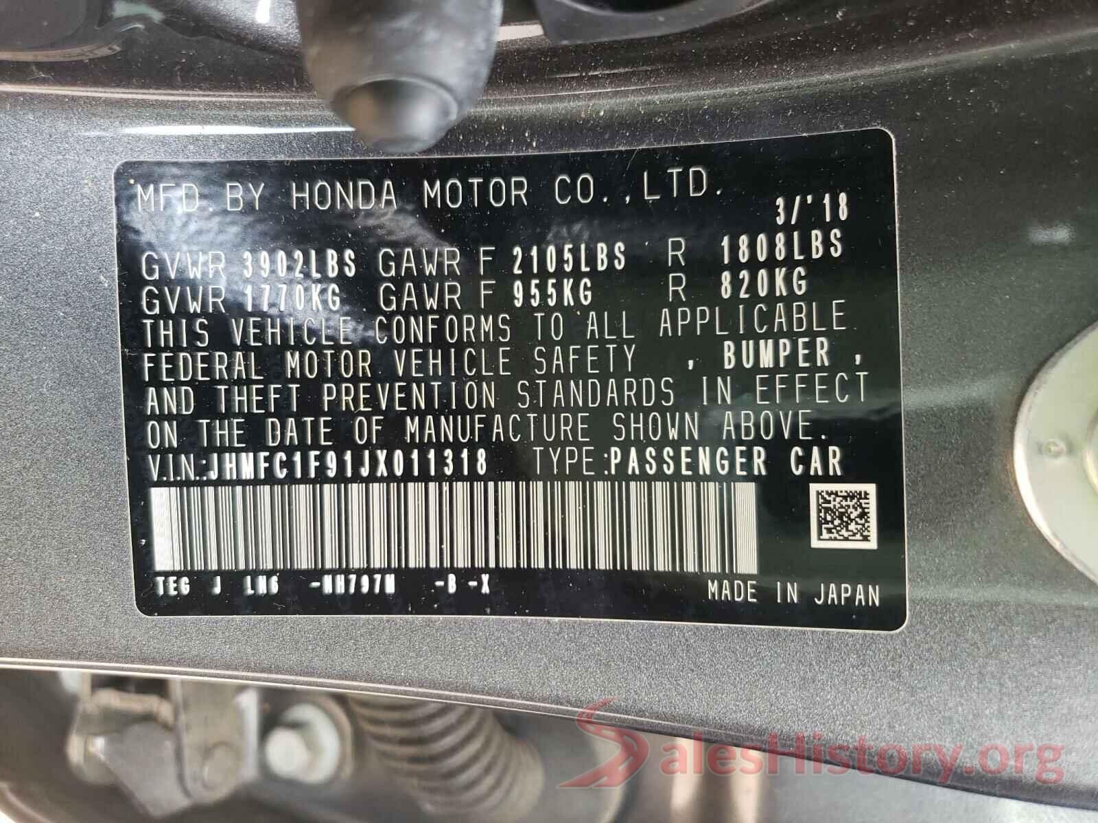 JHMFC1F91JX011318 2018 HONDA CIVIC