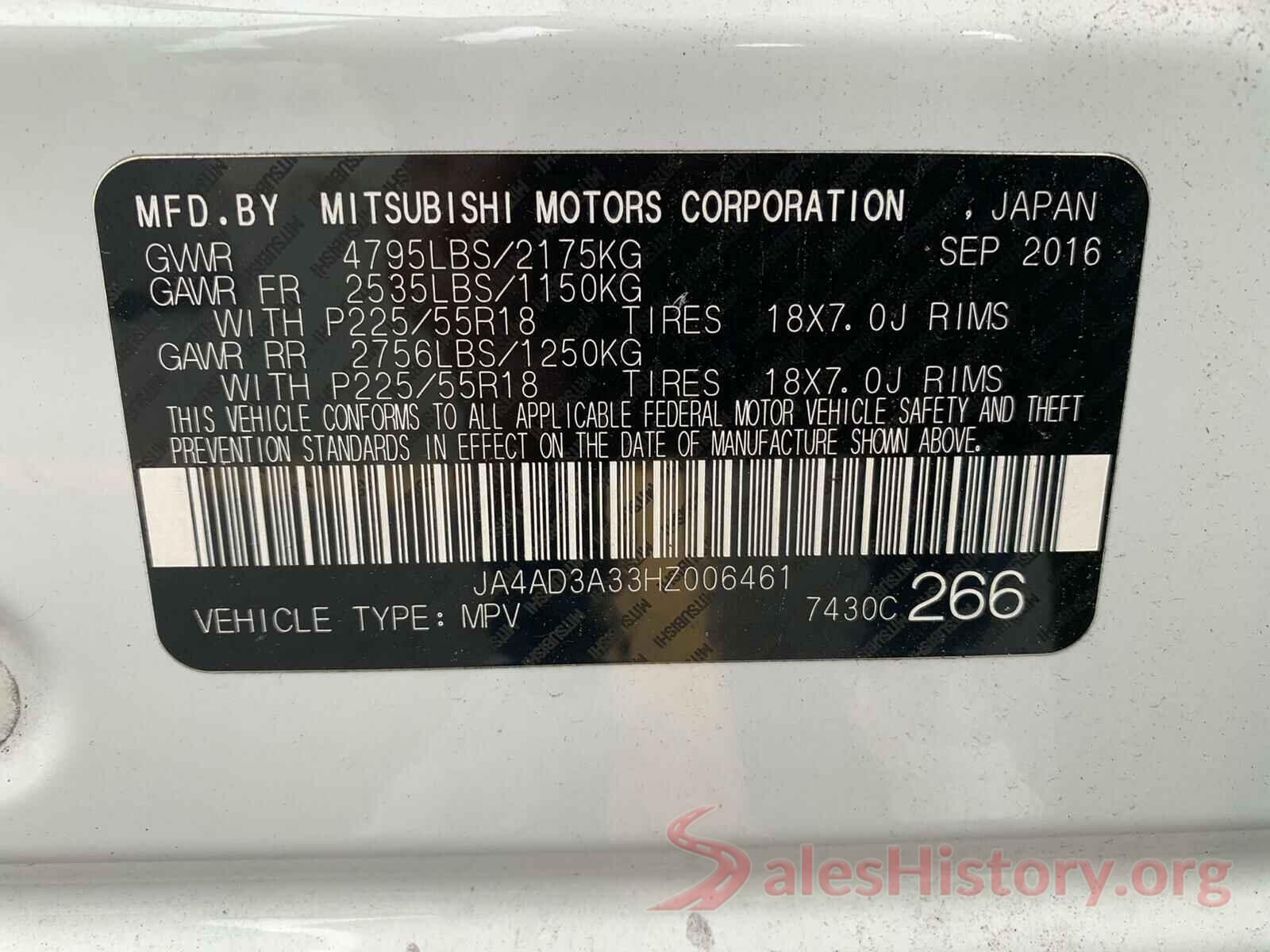 JA4AD3A33HZ006461 2017 MITSUBISHI OUTLANDER