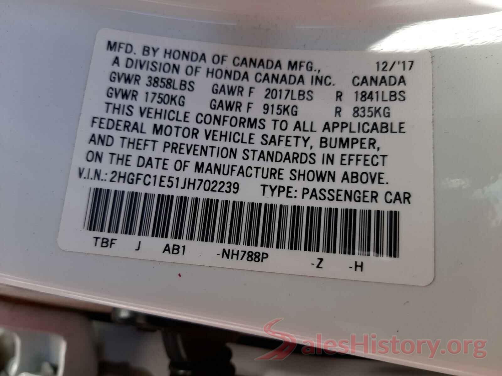 2HGFC1E51JH702239 2018 HONDA CIVIC