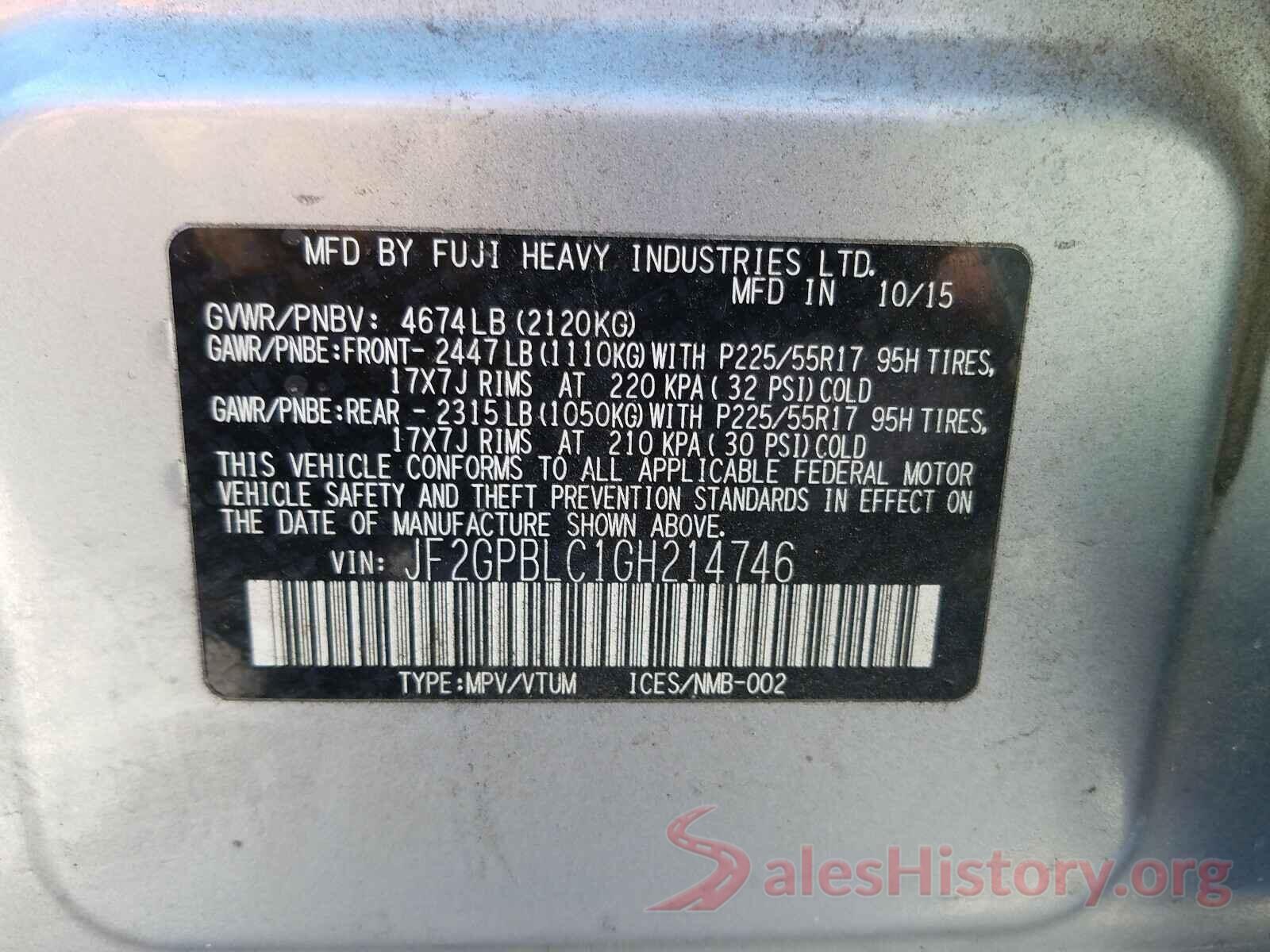 JF2GPBLC1GH214746 2016 SUBARU CROSSTREK