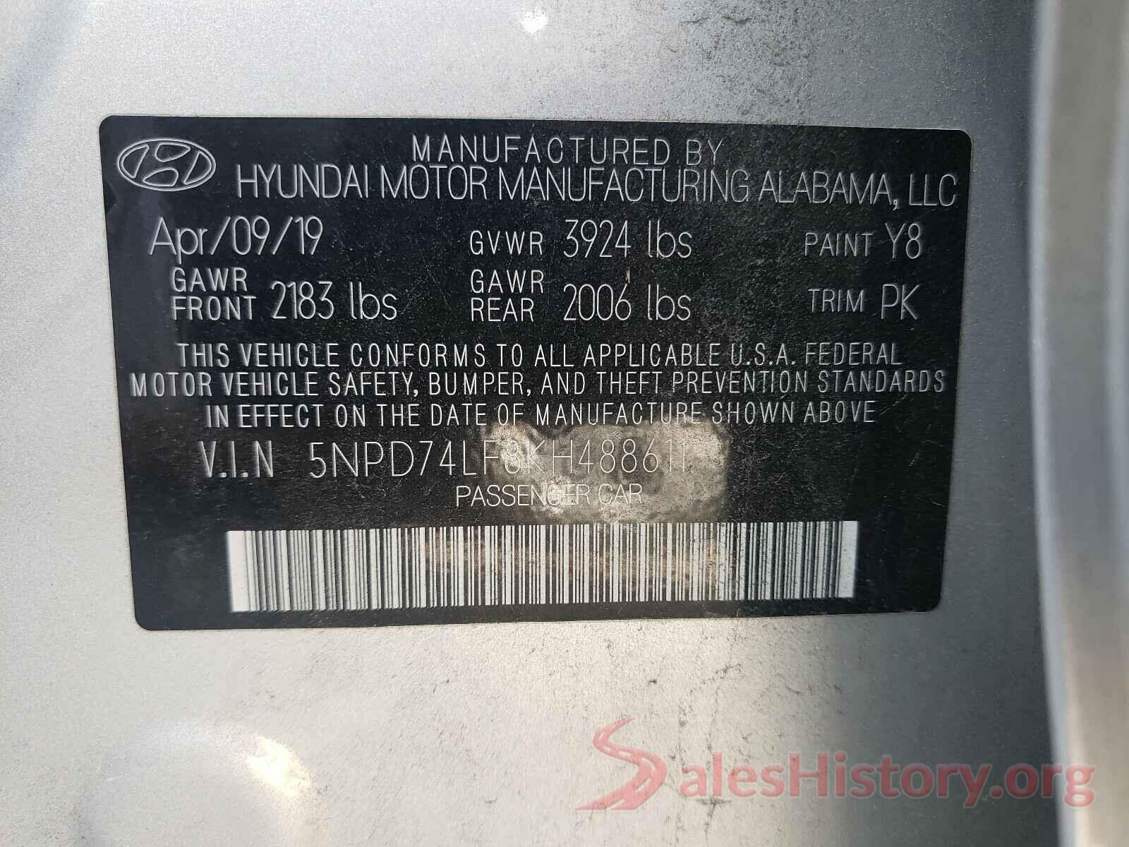 5NPD74LF8KH488611 2019 HYUNDAI ELANTRA