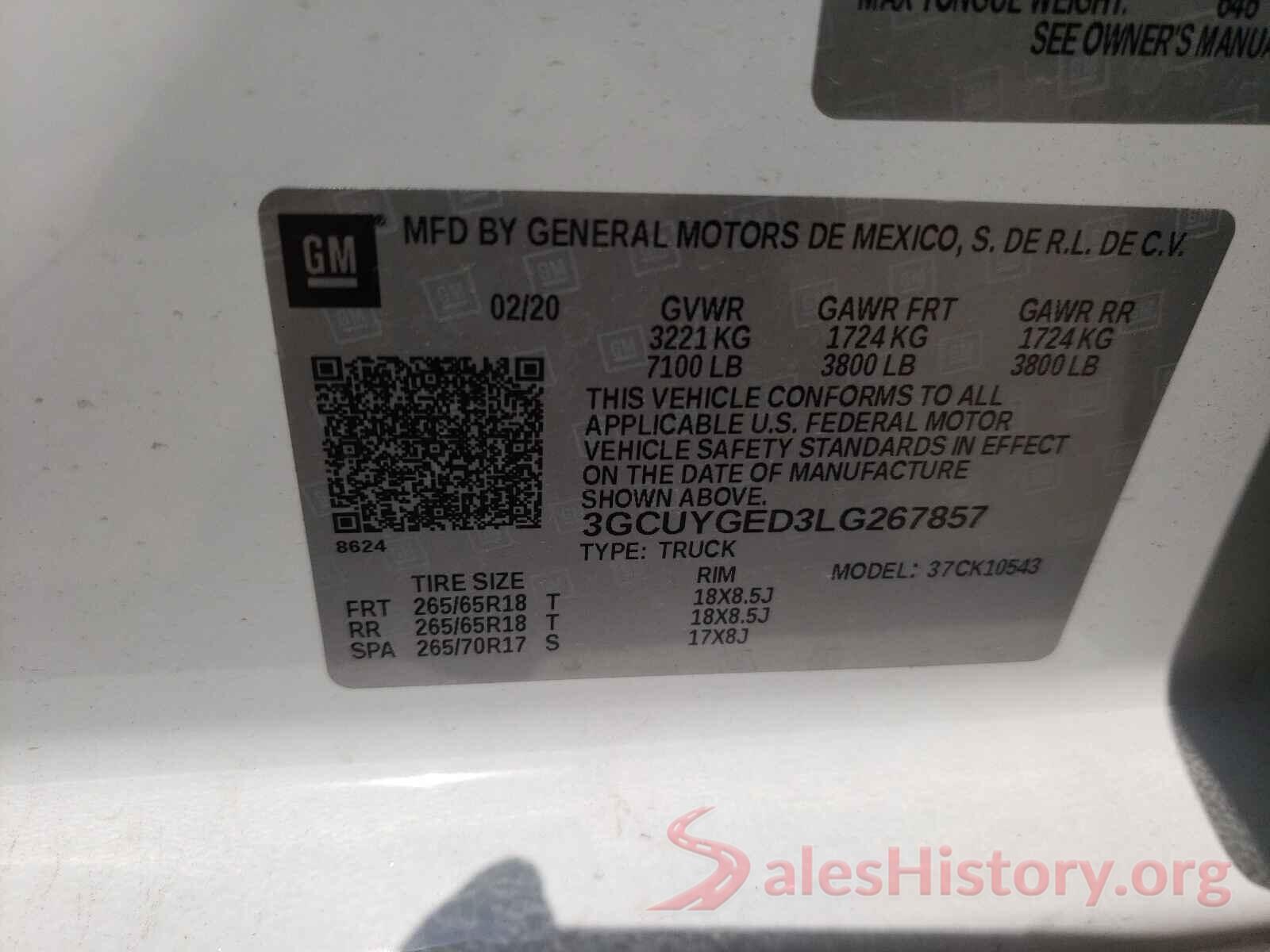 3GCUYGED3LG267857 2020 CHEVROLET SILVERADO