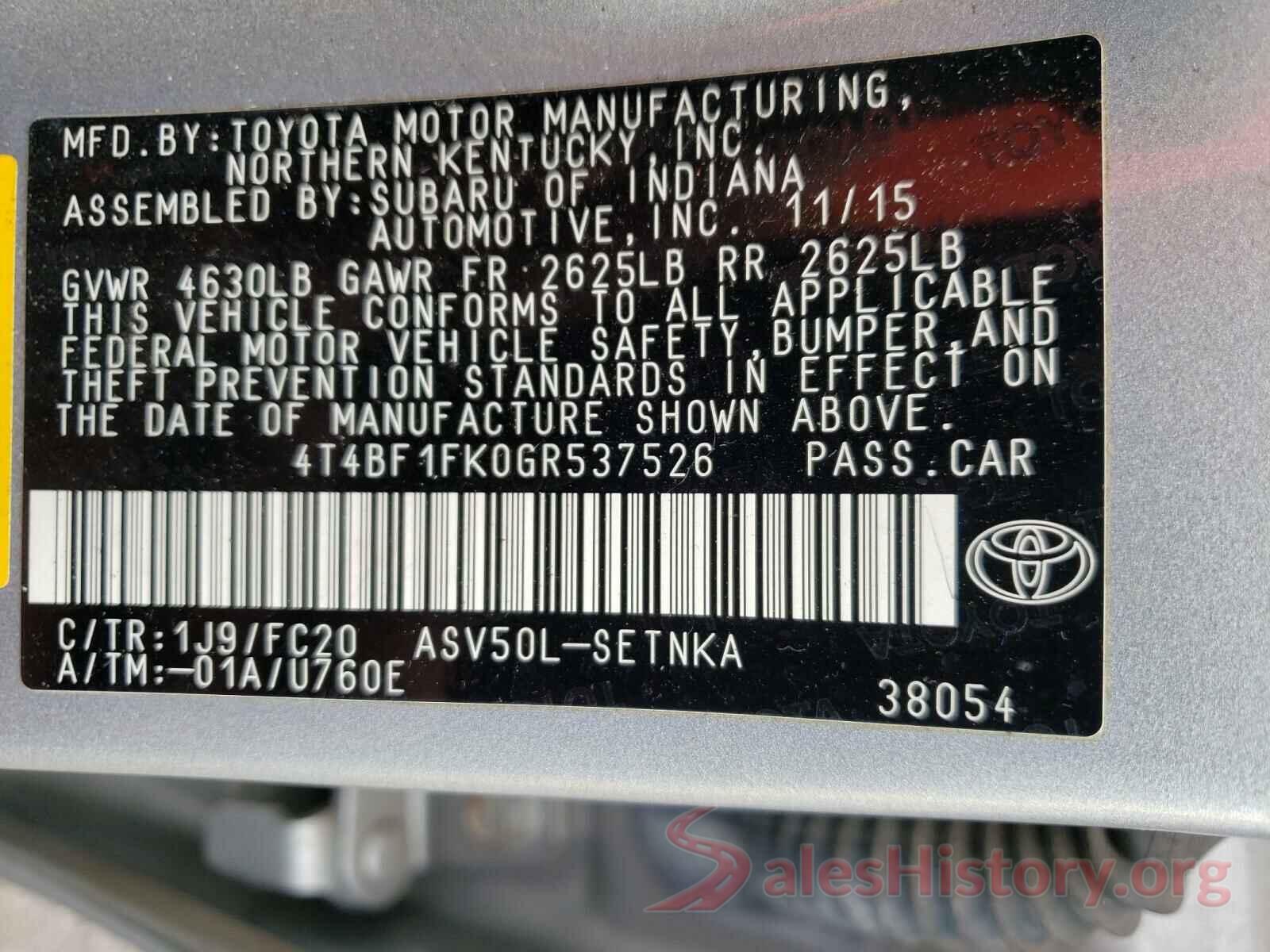 4T4BF1FK0GR537526 2016 TOYOTA CAMRY