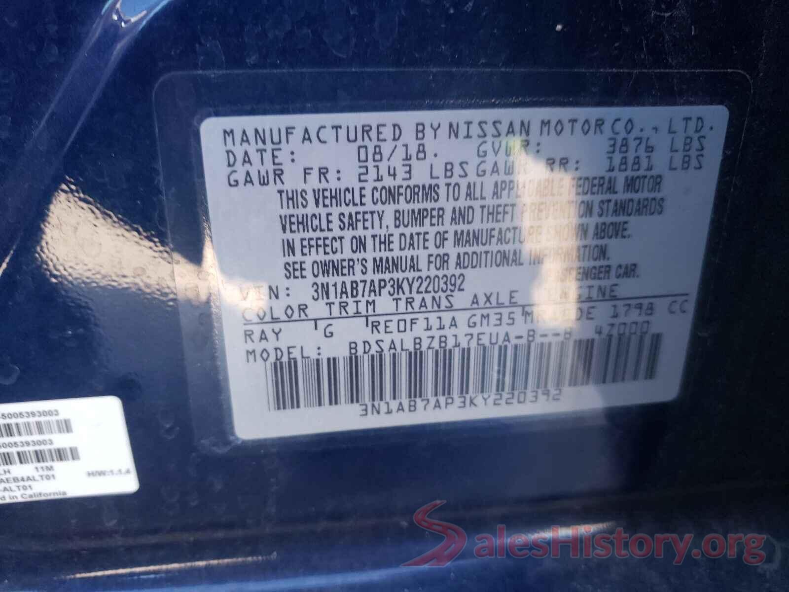 3N1AB7AP3KY220392 2019 NISSAN SENTRA