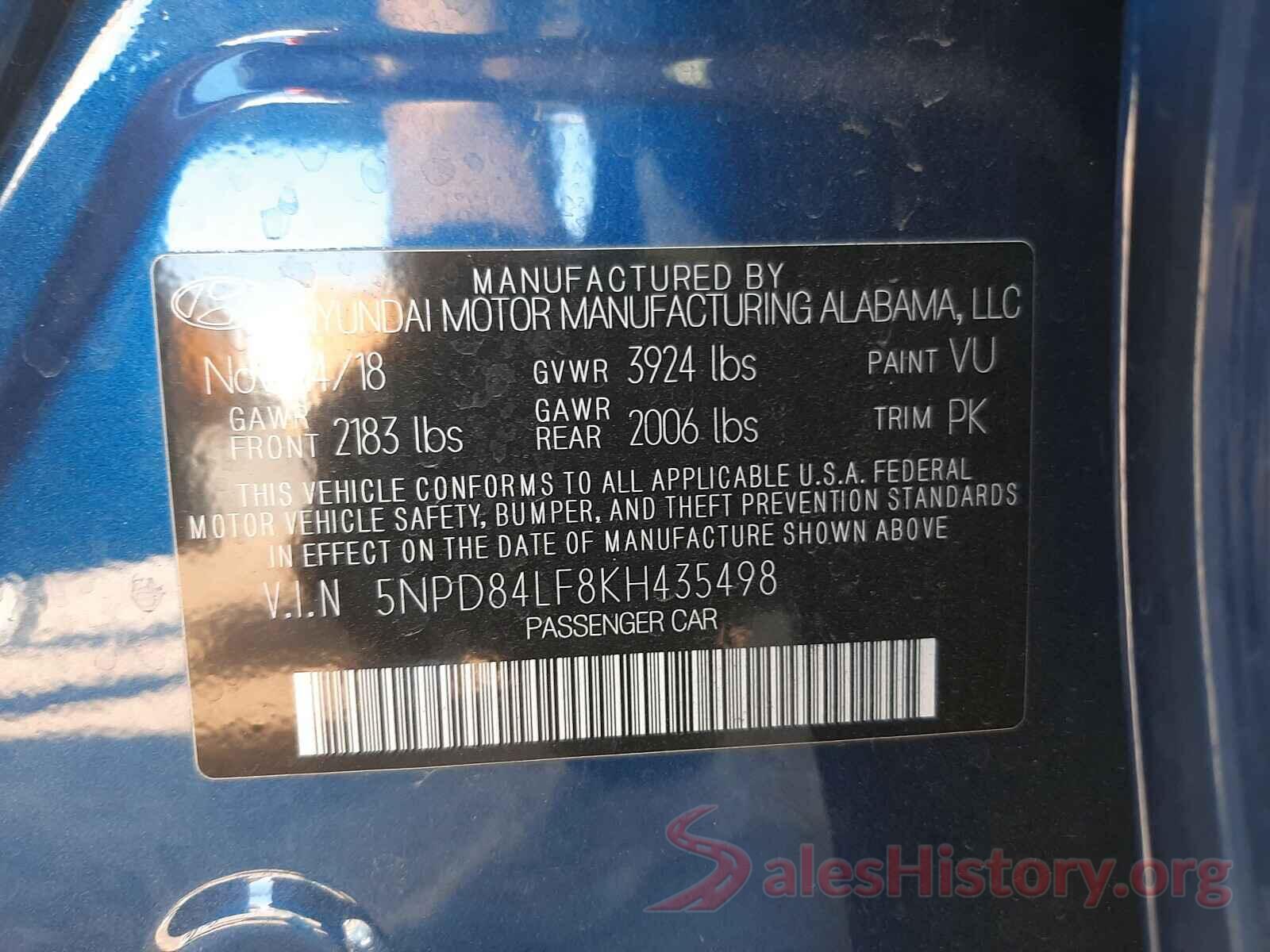 5NPD84LF8KH435498 2019 HYUNDAI ELANTRA