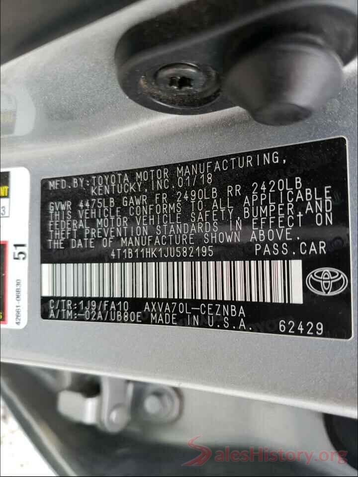 4T1B11HK1JU582195 2018 TOYOTA CAMRY