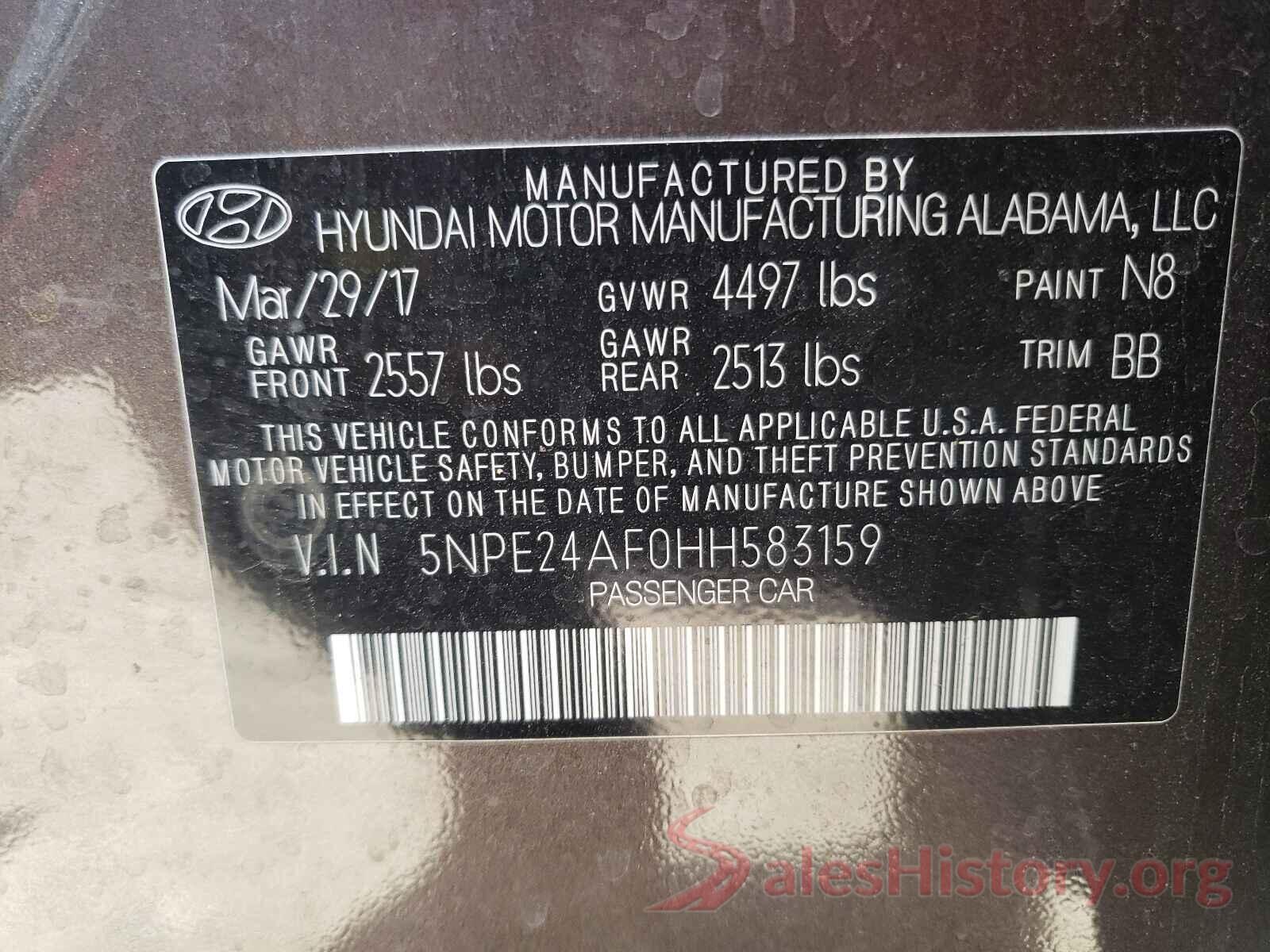 5NPE24AF0HH583159 2017 HYUNDAI SONATA