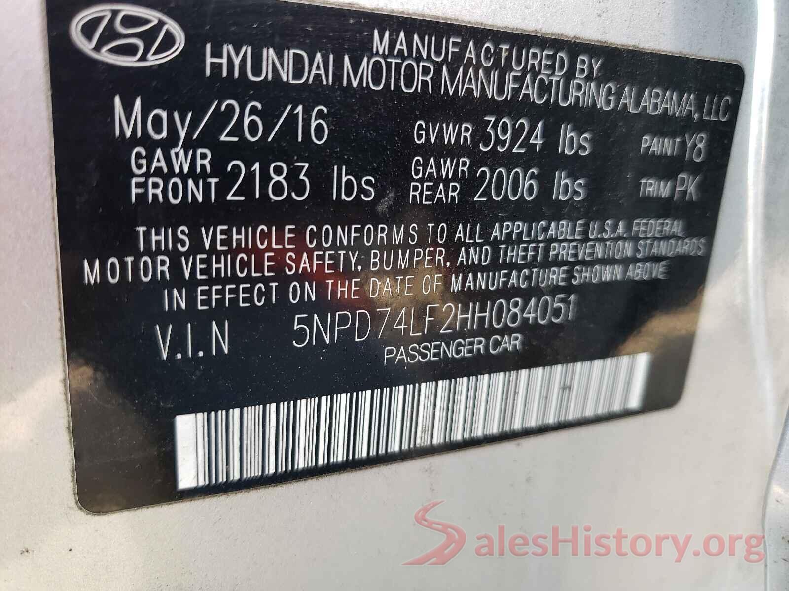 5NPD74LF2HH084051 2017 HYUNDAI ELANTRA