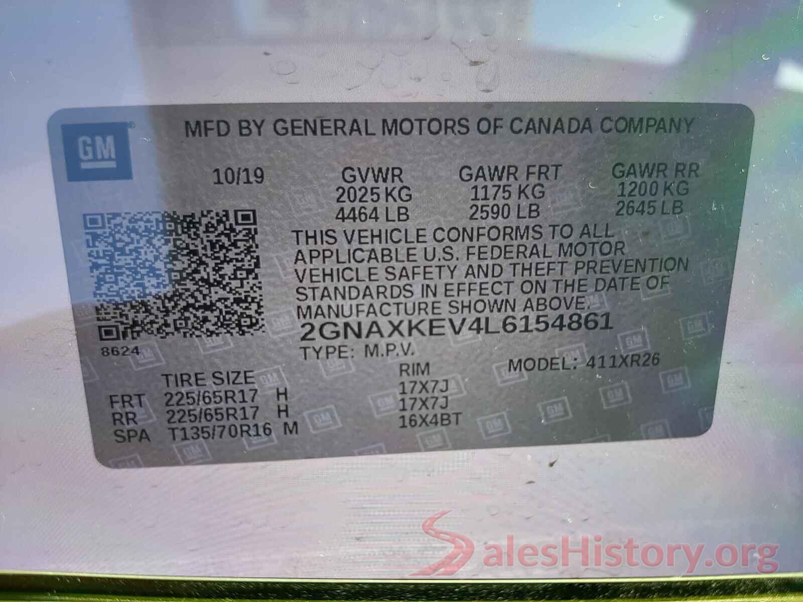 2GNAXKEV4L6154861 2020 CHEVROLET EQUINOX