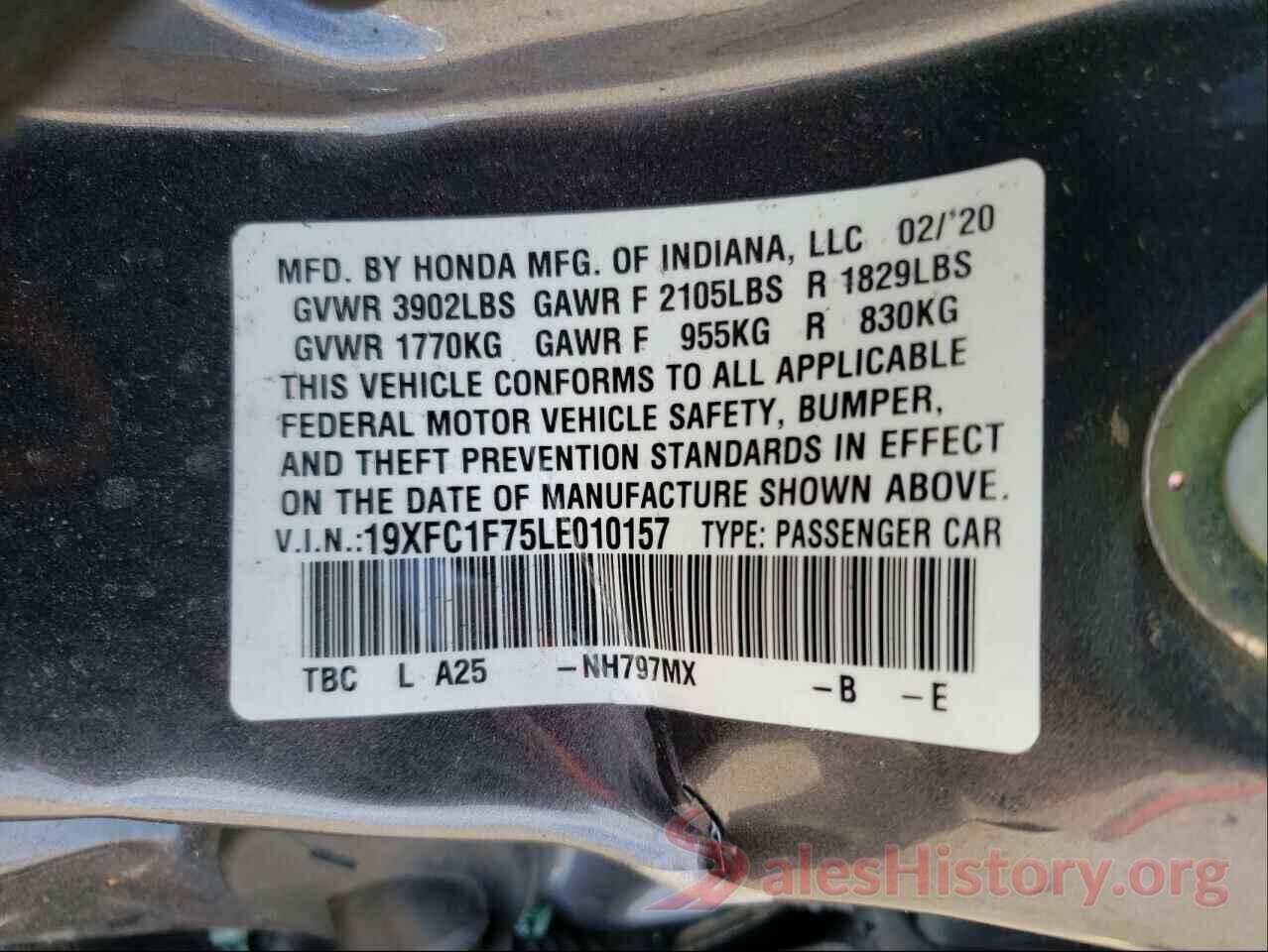 19XFC1F75LE010157 2020 HONDA CIVIC