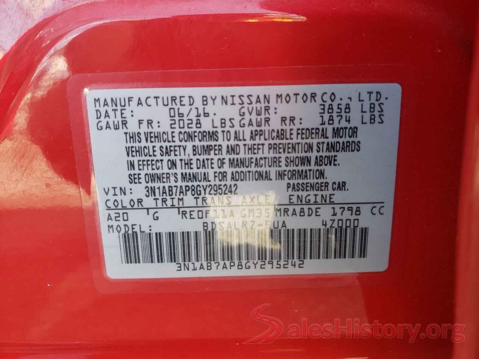 3N1AB7AP8GY295242 2016 NISSAN SENTRA