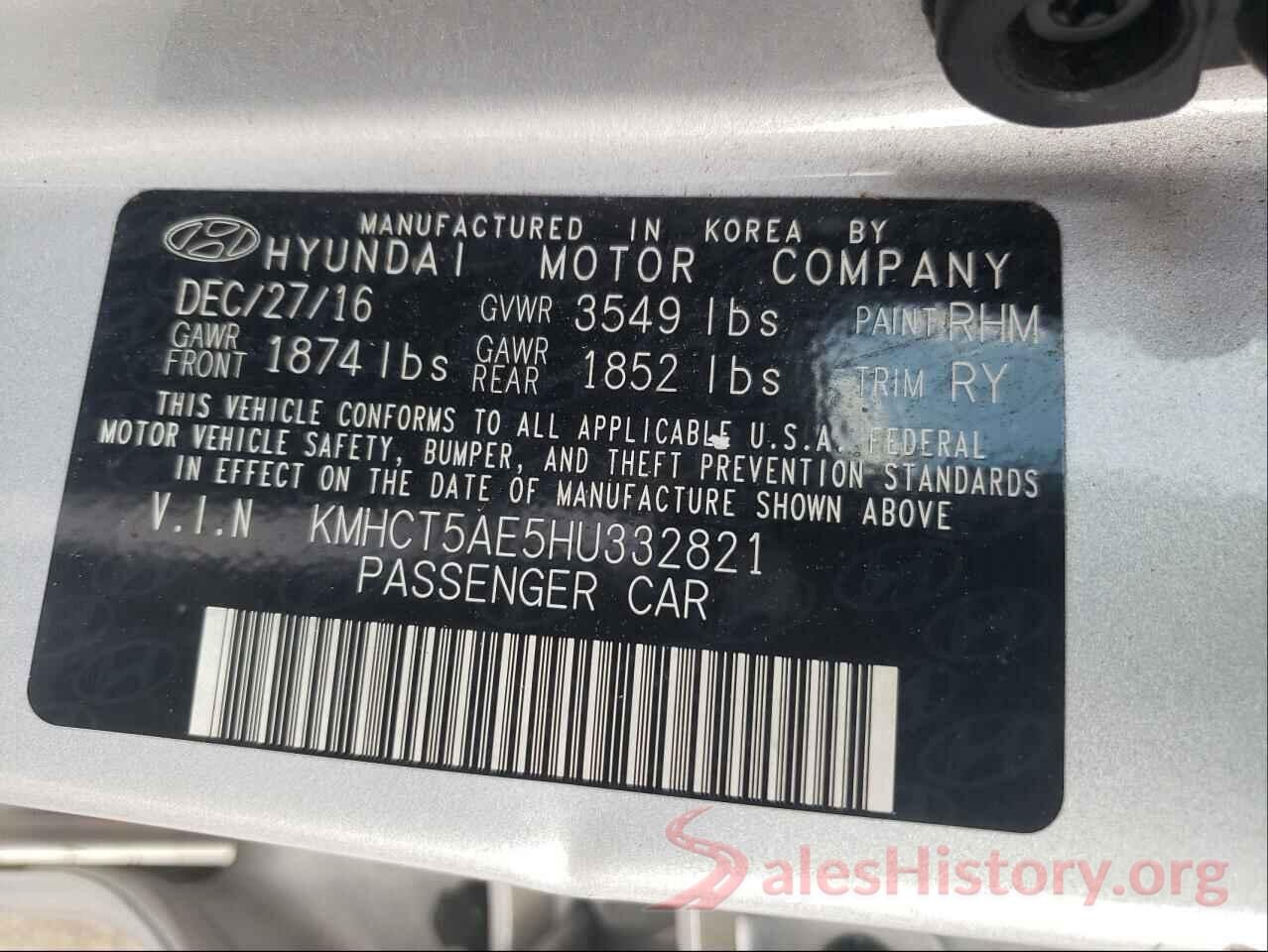 KMHCT5AE5HU332821 2017 HYUNDAI ACCENT