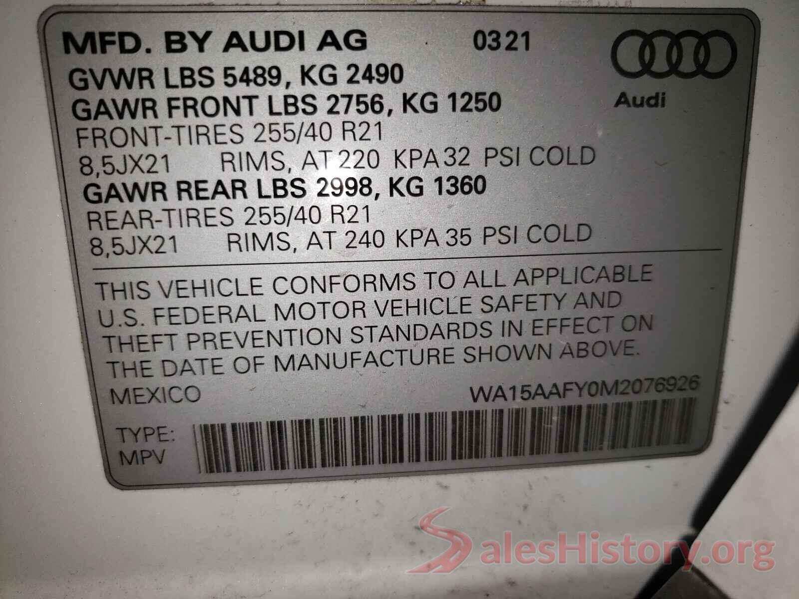 WA15AAFY0M2076926 2021 AUDI Q5