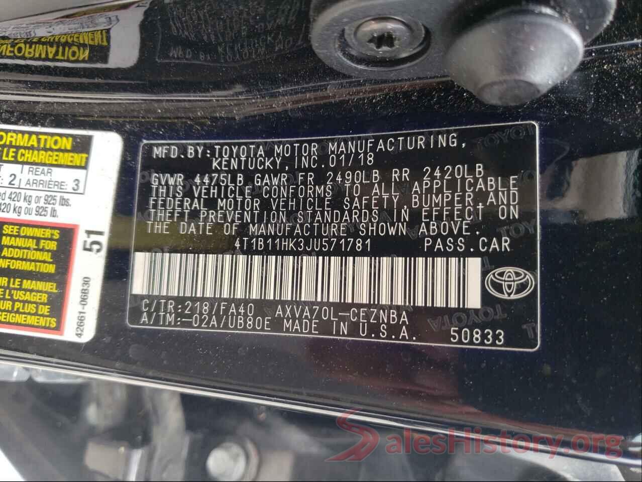 4T1B11HK3JU571781 2018 TOYOTA CAMRY