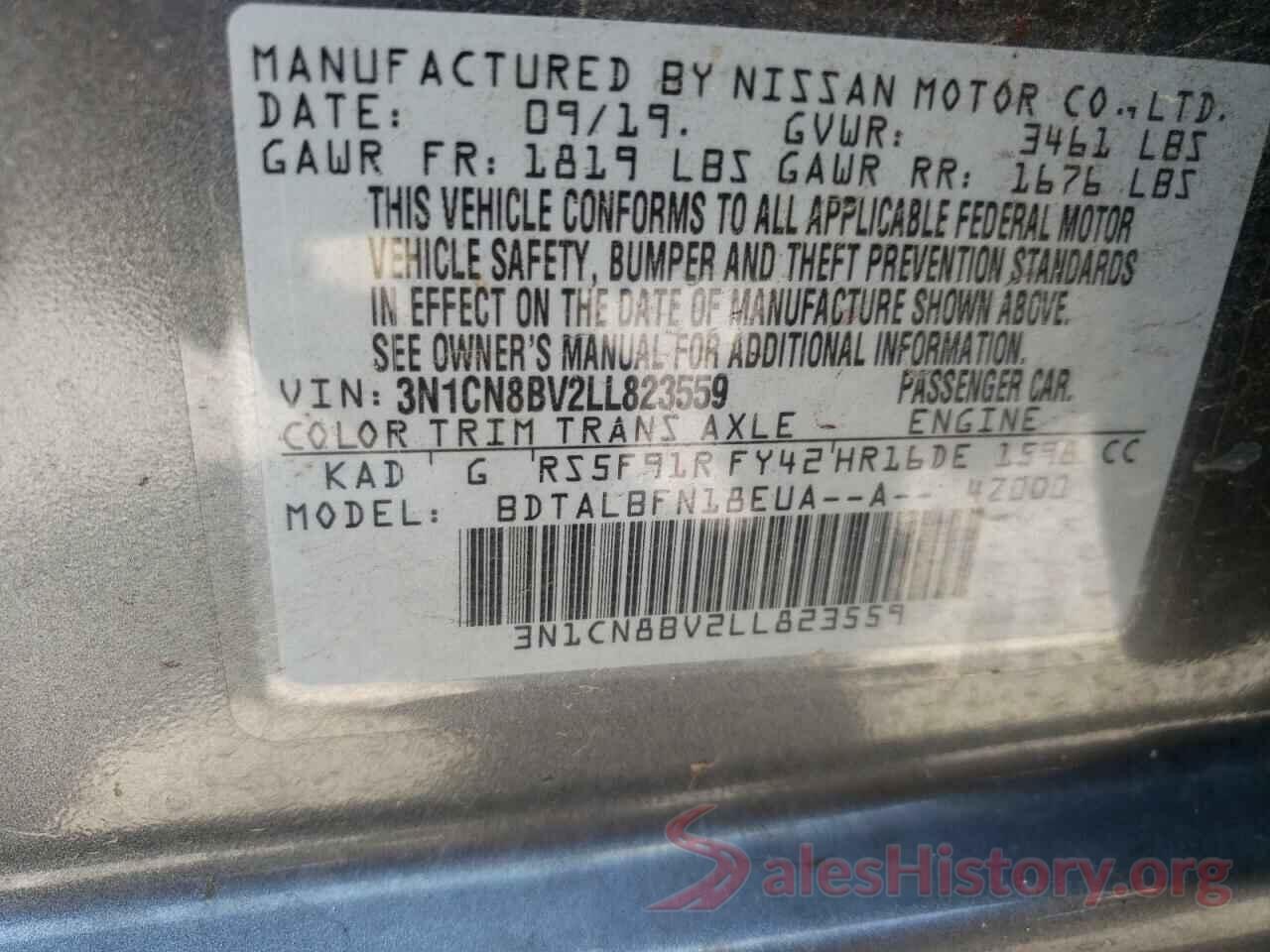 3N1CN8BV2LL823559 2020 NISSAN VERSA