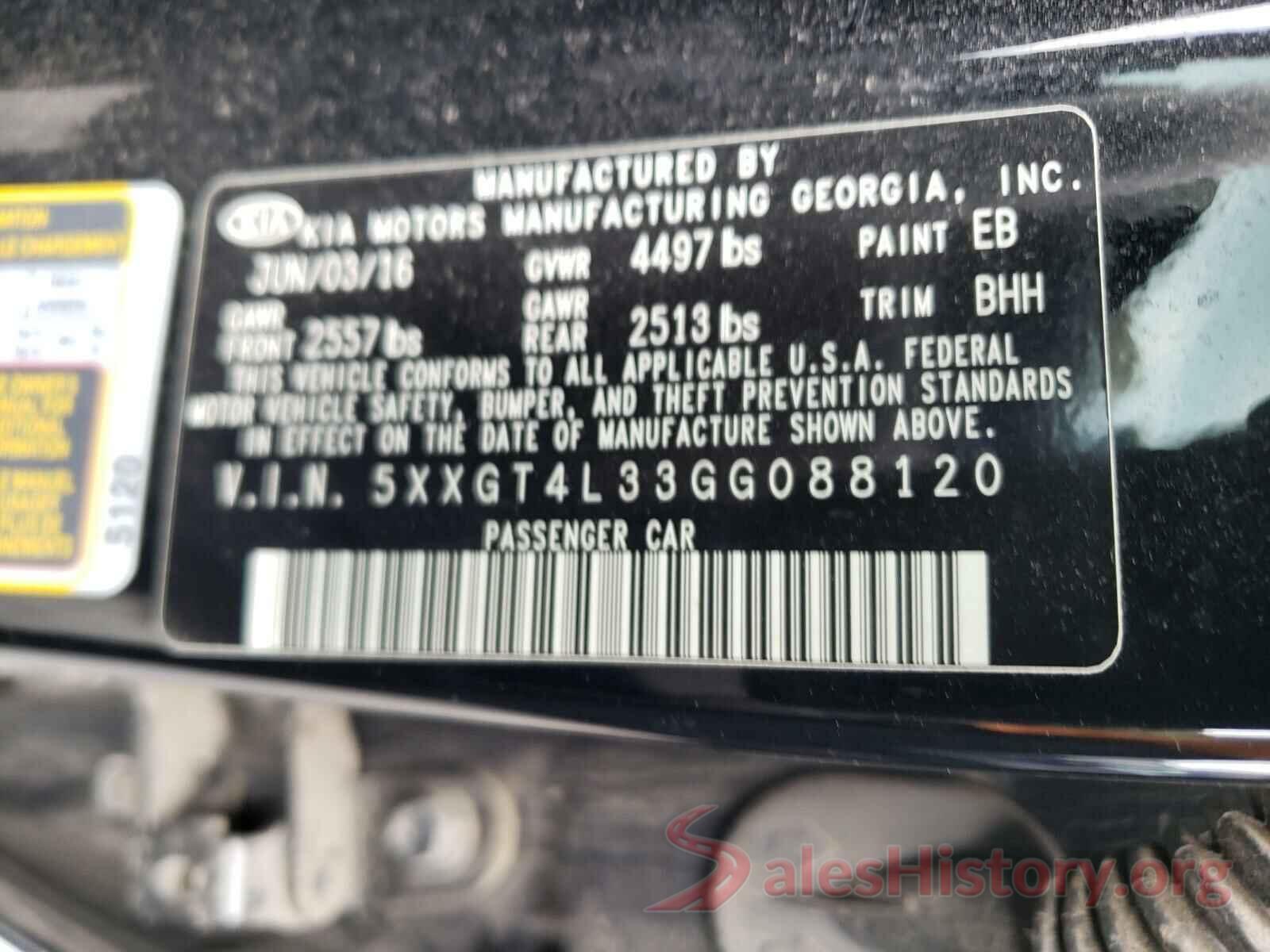 5XXGT4L33GG088120 2016 KIA OPTIMA