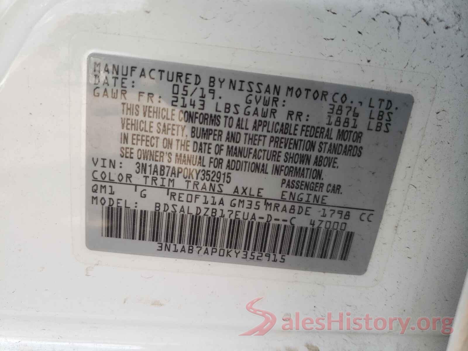 3N1AB7AP0KY352915 2019 NISSAN SENTRA