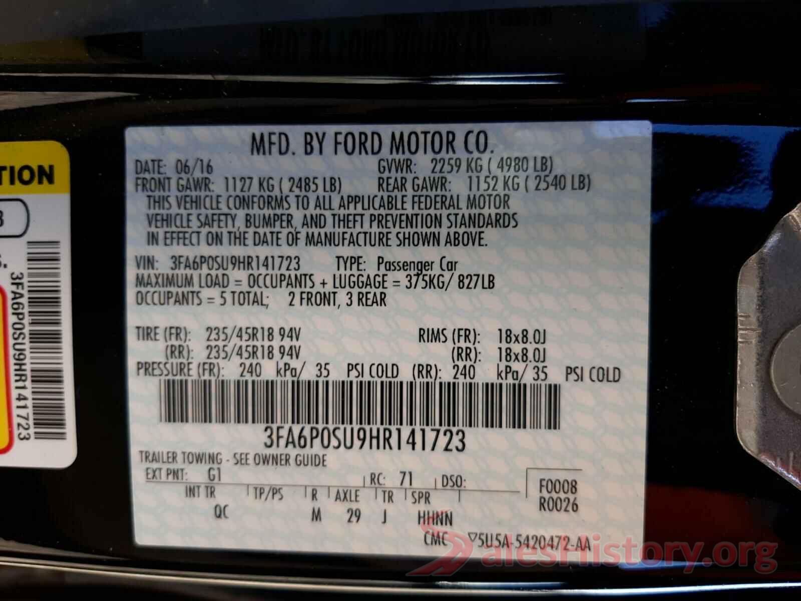 3FA6P0SU9HR141723 2017 FORD FUSION