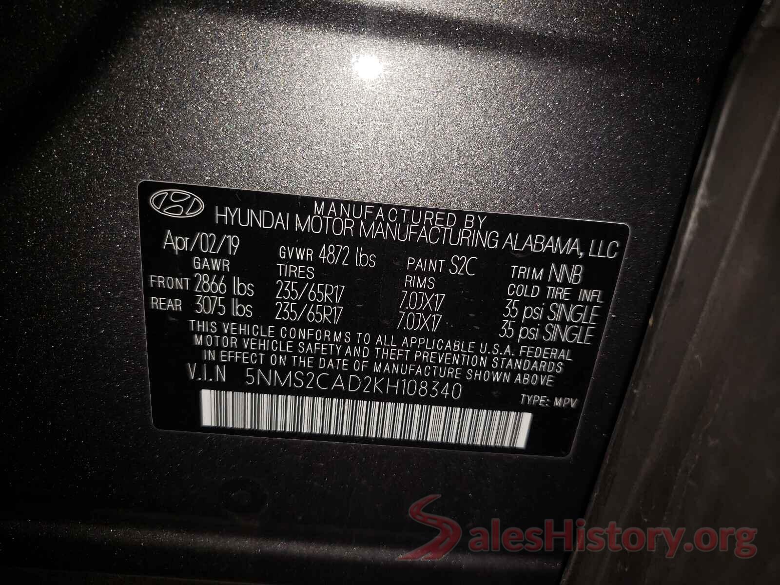 5NMS2CAD2KH108340 2019 HYUNDAI SANTA FE