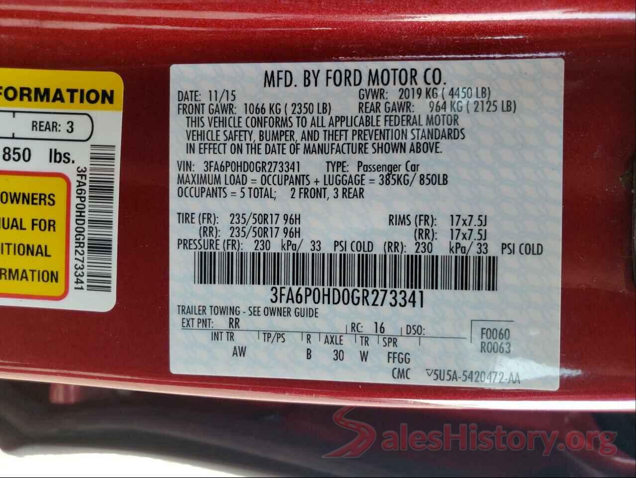 3FA6P0HD0GR273341 2016 FORD FUSION