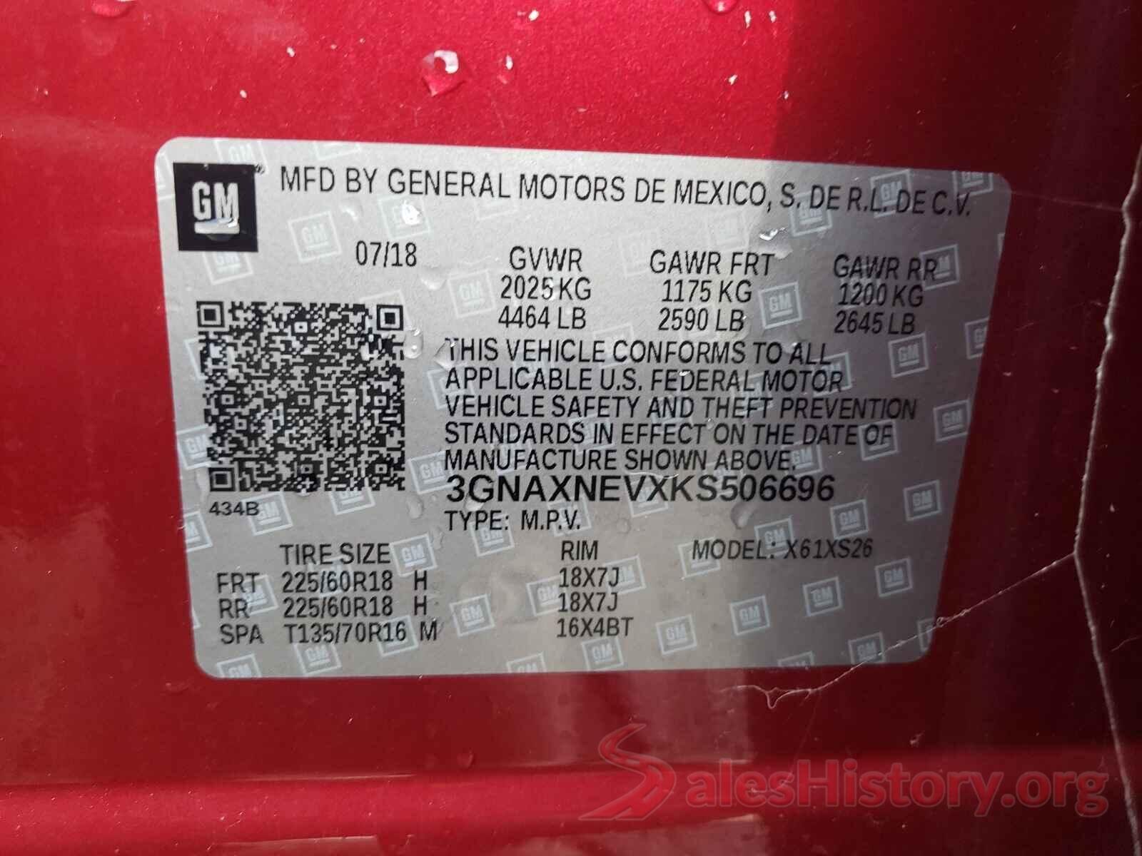 3GNAXNEVXKS506696 2019 CHEVROLET EQUINOX