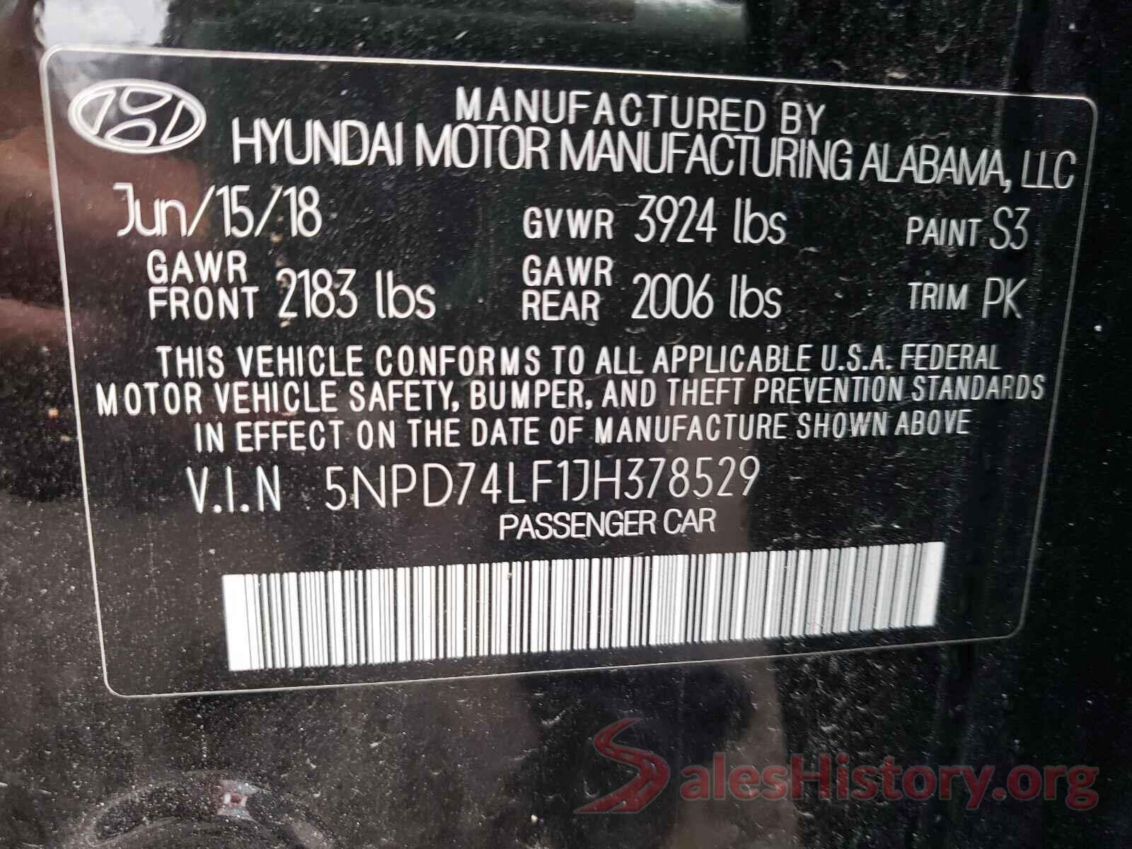 5NPD74LF1JH378529 2018 HYUNDAI ELANTRA